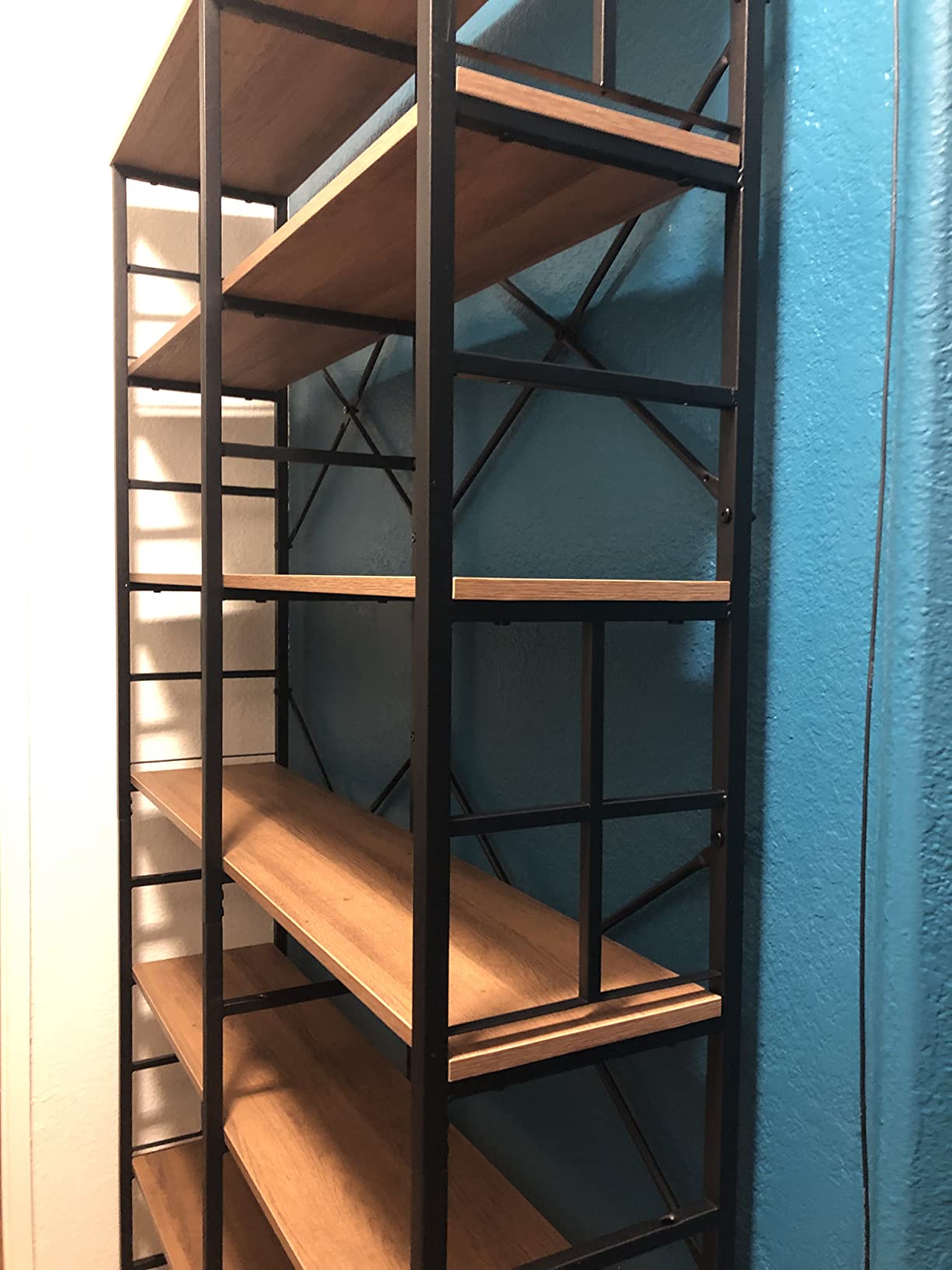HOMISSUE Bookshelf, Industrial Double Wide 7-Tier Bookshelves, 84