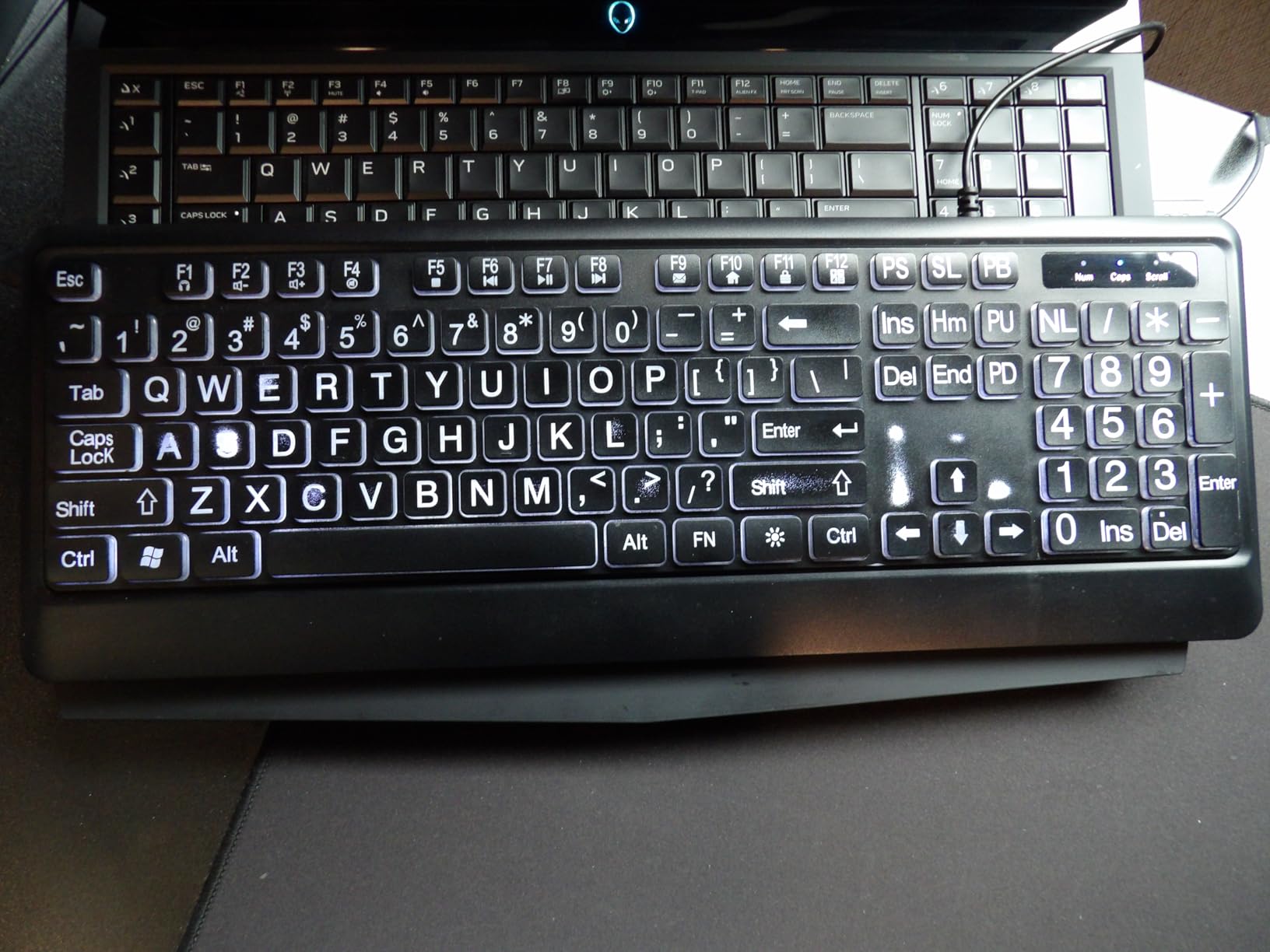 KOPJIPPOM Large Print Backlit Keyboard, USB Wired Computer Keyboard, Full Size Keyboard with White Illuminated LED Compatible for Windows Desktop, Laptop, PC, Gaming, Black customer photo 1