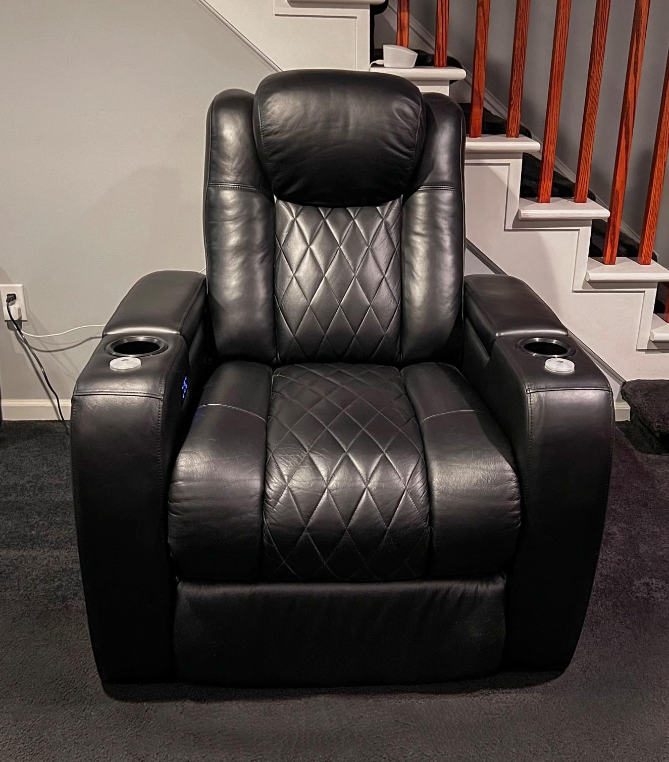 Valencia Tuscany Home Theater Seat - Nappa Leather Power Recliner with Cool Gel Memory Foam, USB-C/A Charging, RGB LED Lights, Adjustable Lumbar & Headrest (Single Recliner, Dark Chocolate) customer photo 2