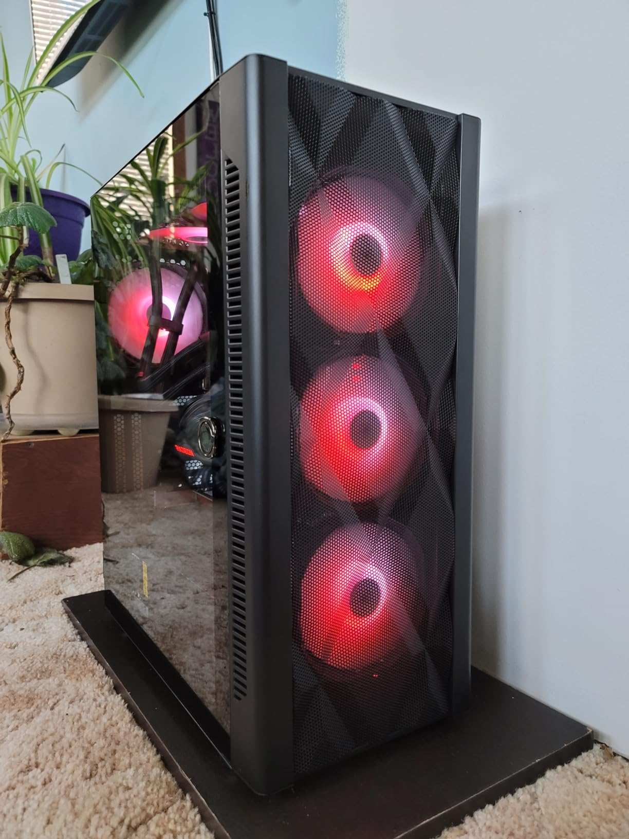 MUSETEX ATX PC Case Pre-Install 6 PWM ARGB Fans, Polygonal Mesh Computer Gaming Case, Opening Tempered Glass Side Panel Mid-Tower Case, USB 3.0 x 2, Black, NN8 customer photo 1