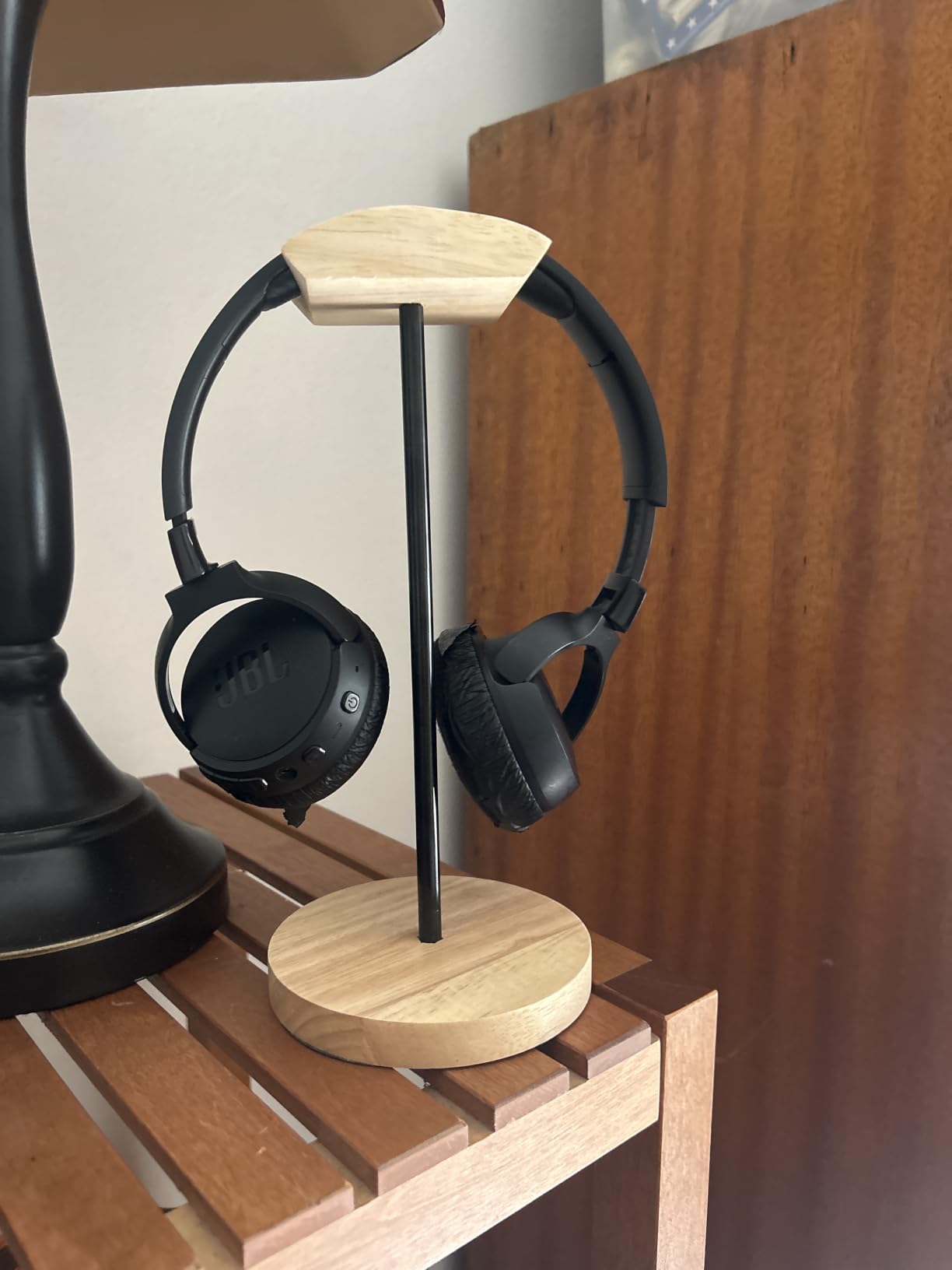 Headphone Stand Nature Wood & Metal Headset Hanger Mount Hook Gaming Holder Desktop Earphone Artful Functional Craftmanship Stand for All Headsets with Solid Wooden Base customer photo 2