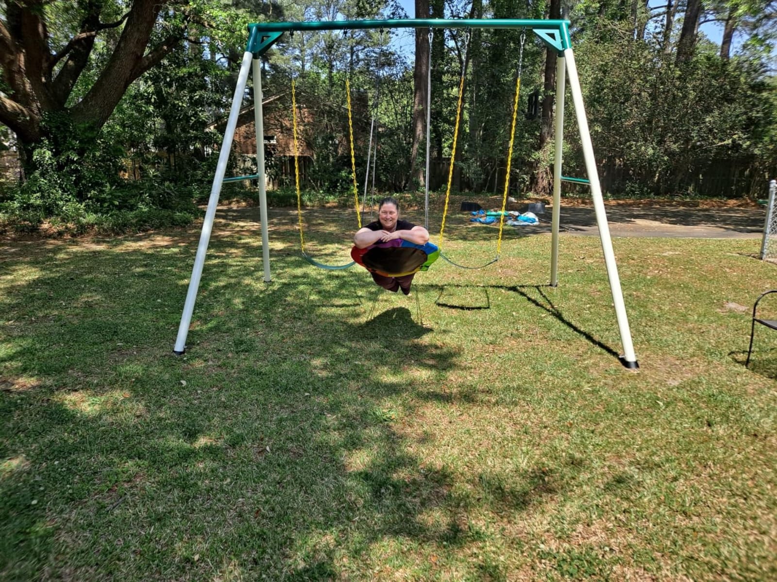 Hapfan 9.5ft Tall Swing Sets for Backyard for Big Kids & Adults (Patented), 76mm Heavy Duty Metal Stand, 600lbs Capacity, Saucer Swing + 2 Belt Swings, ASTM/CPSC Compliant, Outdoor Swing Set for Family customer photo 2