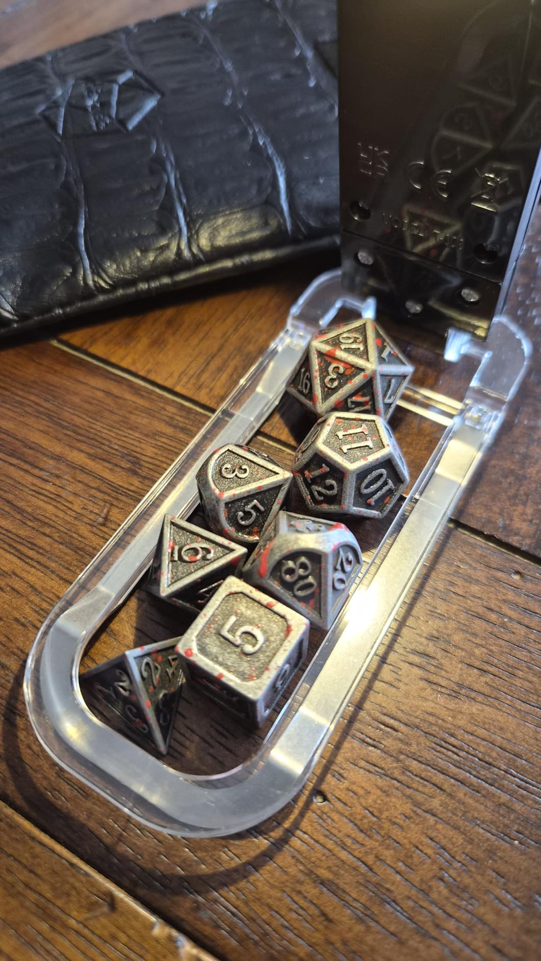 Haxtec Metal DND Dice Set, 7 Pcs Bloodstained Polyhedral Dice for RPG | Blood D&D Dice with Leather Bag customer photo 2