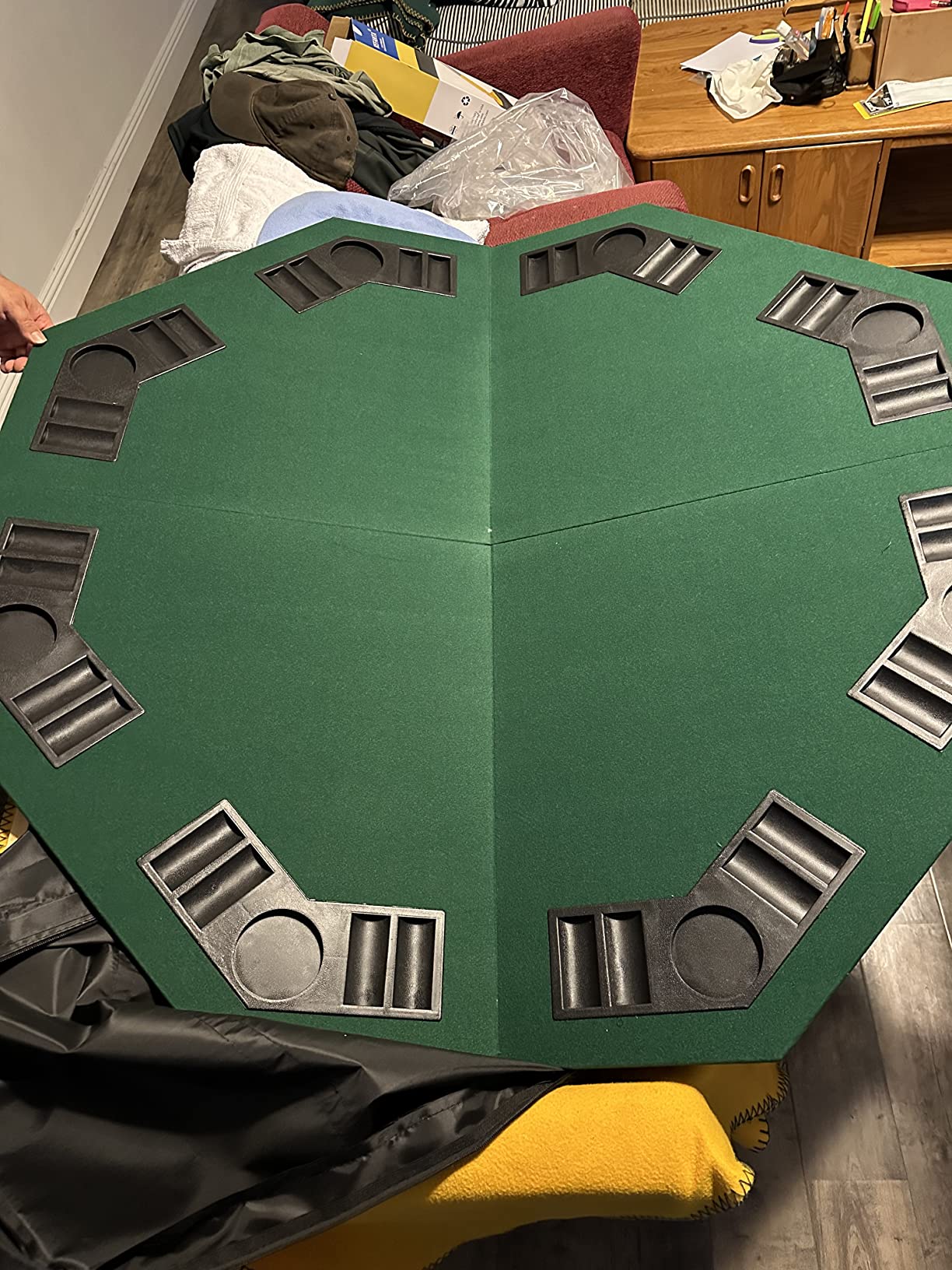 48 Inch 8 Player Foldable Poker Table Top | Poker Table Topper with Texas Hold'em Layout, Cup Holders, Chip Trays, Felt Surface & Carrying Bag for Family Game Nights customer photo 1