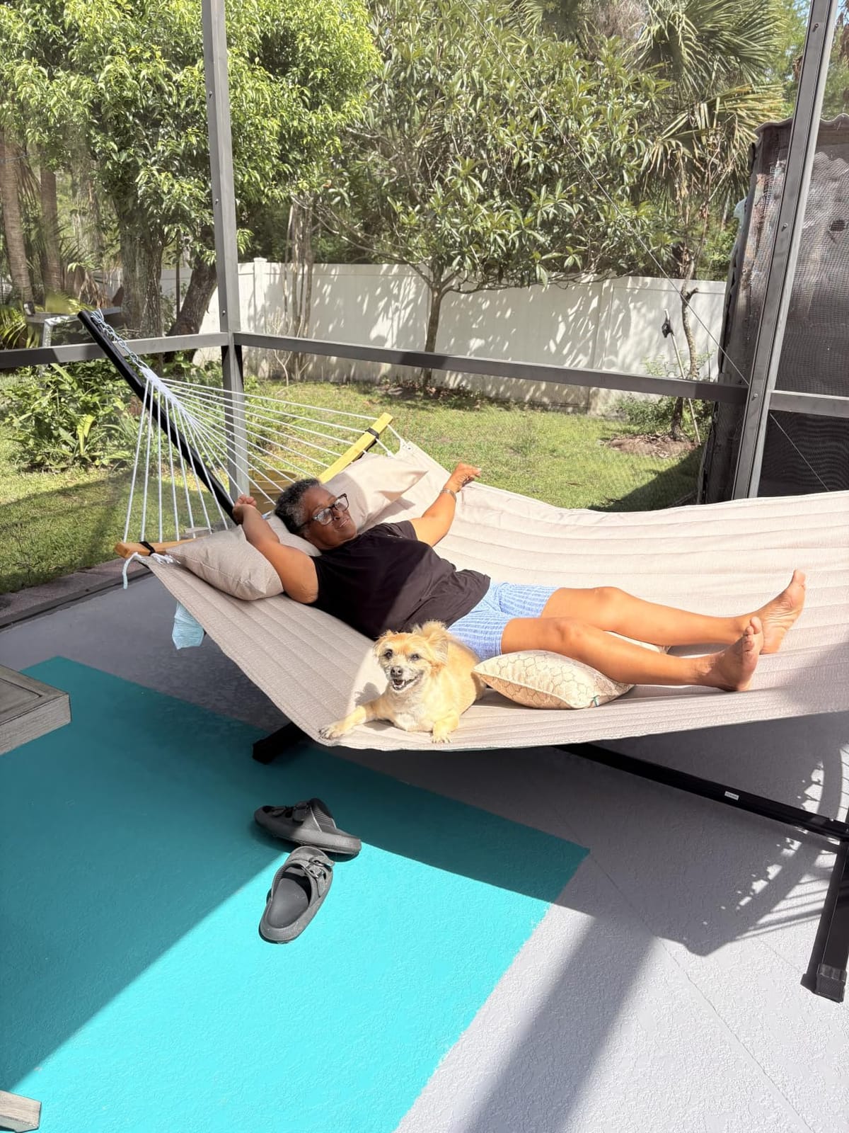 SUNCREAT Portable Outdoor Hammock with Stand, Heavy Duty Hammock with Carrying Bag, Soft Pillow, Balance Ropes, Dark Blue customer photo 2