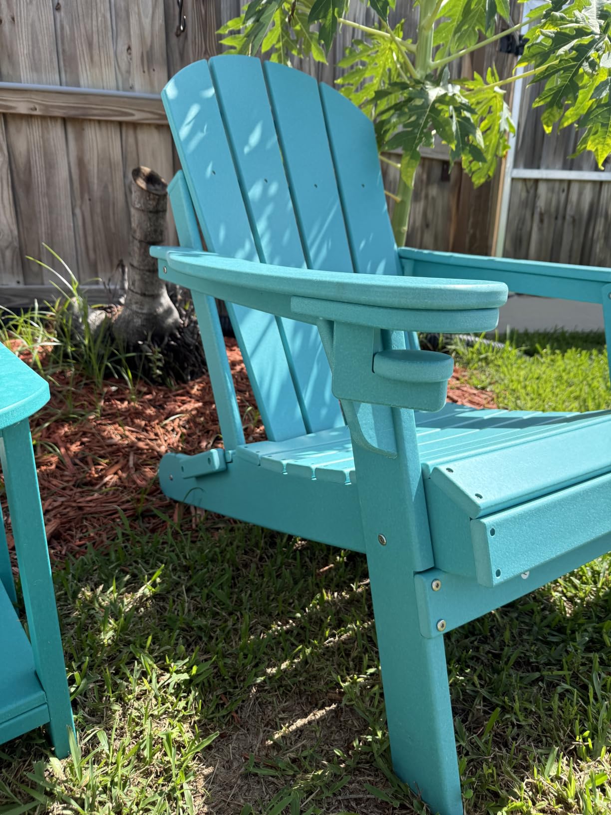 GREENVINES Folding-Adirondack-Chairs Set of 2, HDPE All Weather, Black | Hidden Cup Holder | 5
