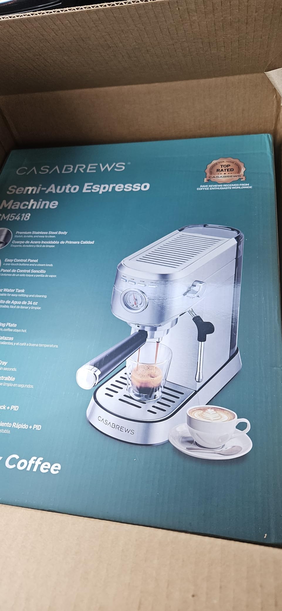CASABREWS CM5418 Compact Espresso Machine with Milk Frothing Steam Wand, 20-Bar Pump, 34oz Water Tank customer photo 1