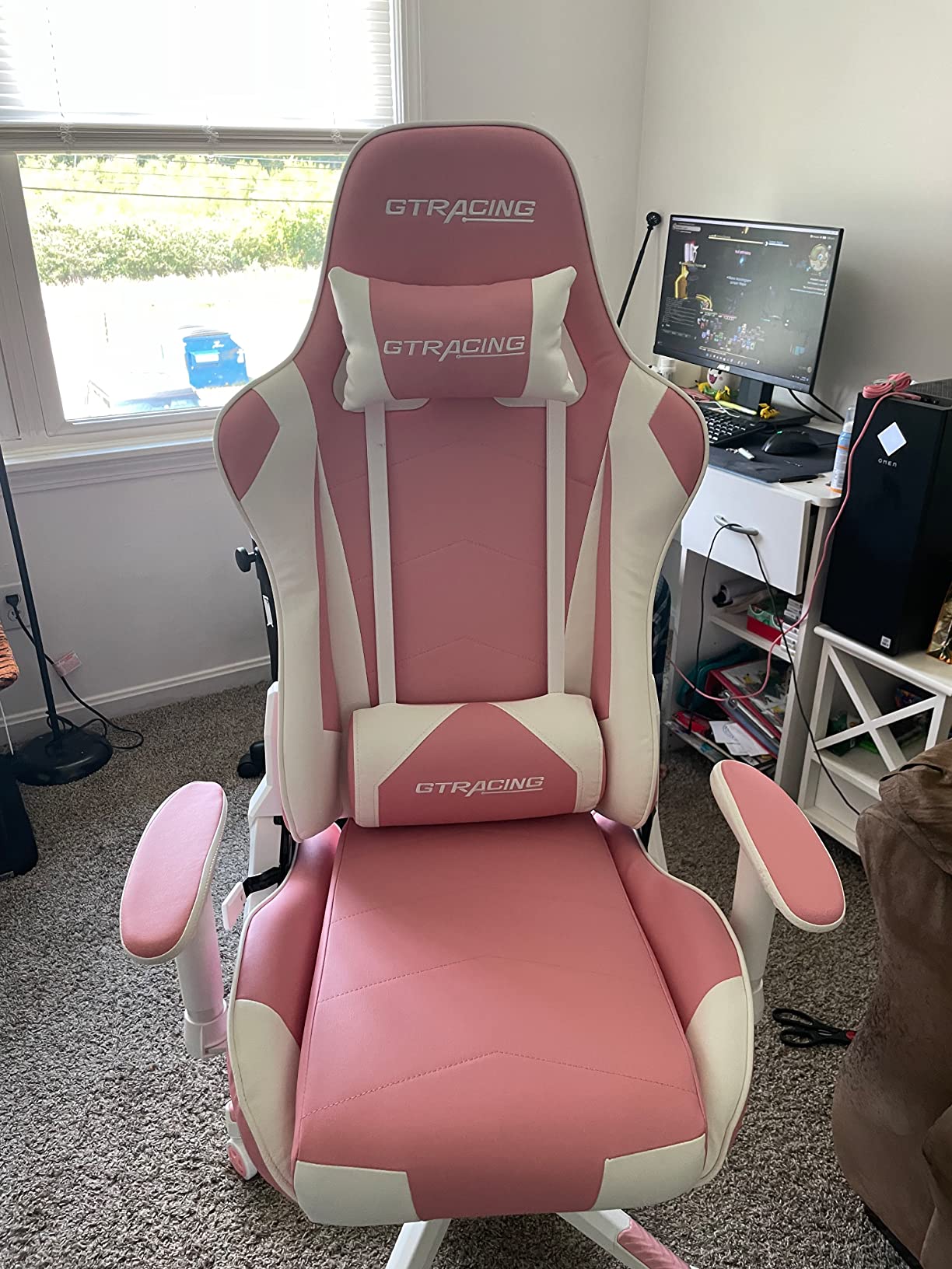 GTRACING Gaming Chair Racing Office Computer Ergonomic Video Game Chair Backrest and Seat Height Adjustable Swivel Recliner with Headrest and Lumbar Pillow Esports Chair (Red) customer photo 2