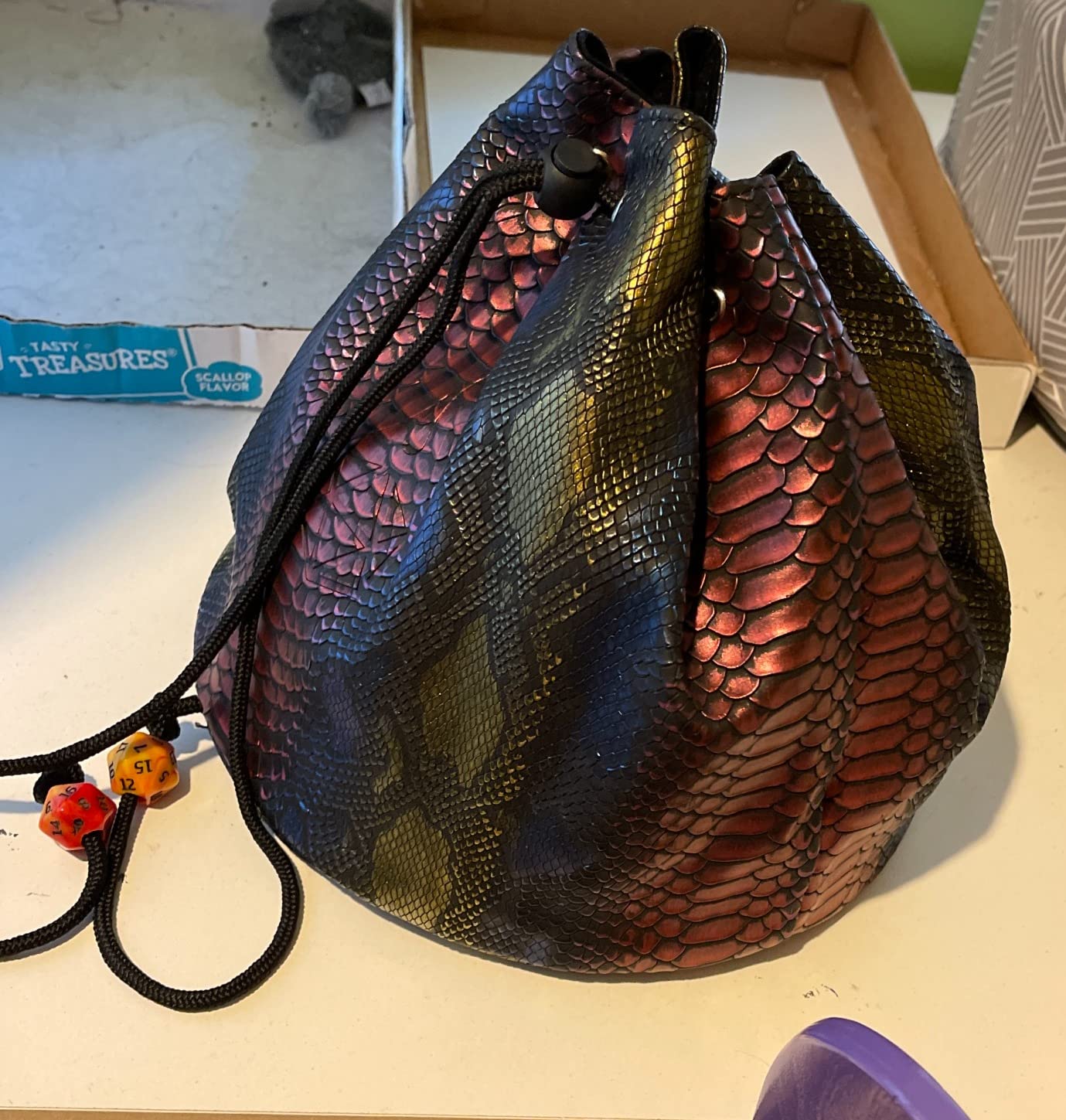 Forged Dice Co. Pouch of The Endless Hoard Dice Bag - Holds Over 1,000 Polyhedral Dice - Dice Storage Bag with 7 Pockets - Perfect for Bulk Dice - Black/Purple customer photo 1