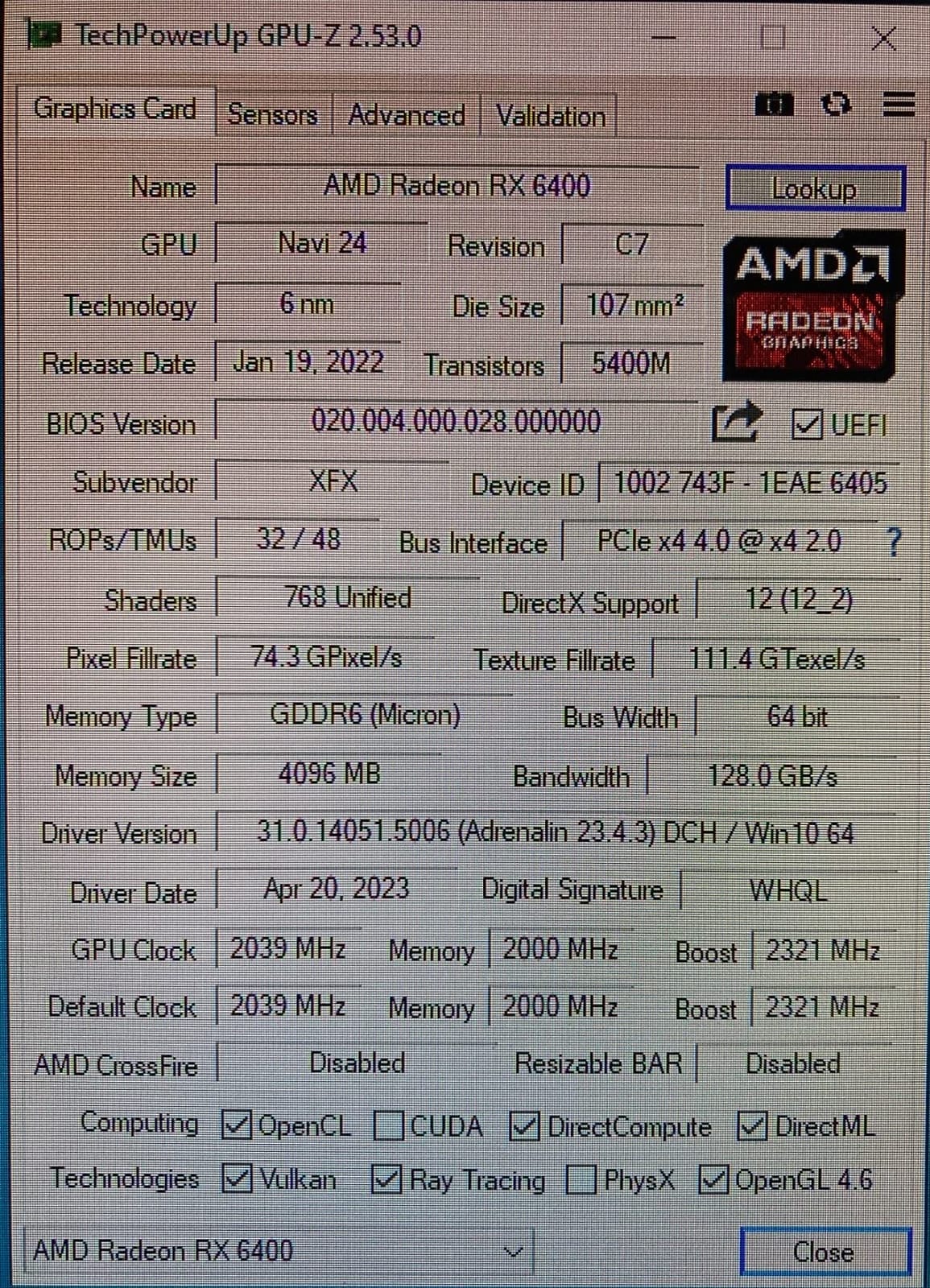 XFX Speedster SWFT105 Radeon RX 6400 Gaming Graphics Card with 4GB GDDR6, AMD RDNA 2 RX-64XL4SFG2 customer photo 2