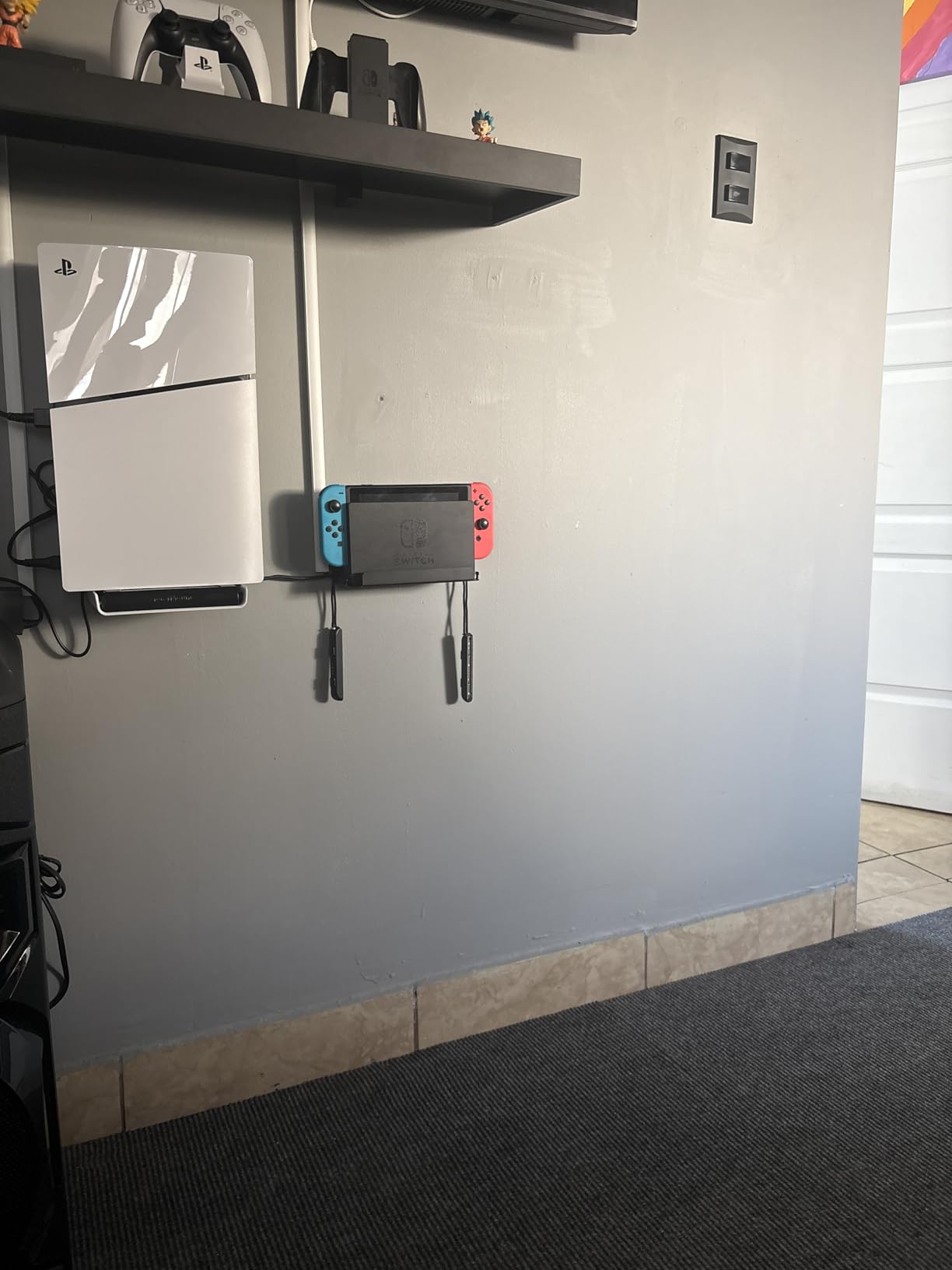 Wall Mount for Nintendo Switch 1 and Switch OLED, Metal Wall Mount Shelf Kit with 5 Game Card Holders and 4 Joy Con Hooks, Safely Store Switch Console Near or Behind TV, Black customer photo 1