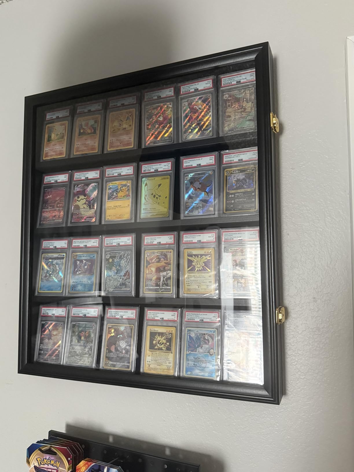 Grintus Graded Card Display Case, 24-Card Trading Card Display Frame,1P | Wall Mount, Vertical Black Wood Sports Card Cabinet, Lockable, Felt Lining, UV Protection Acrylic, Holds 24 Trading Cards customer photo 2