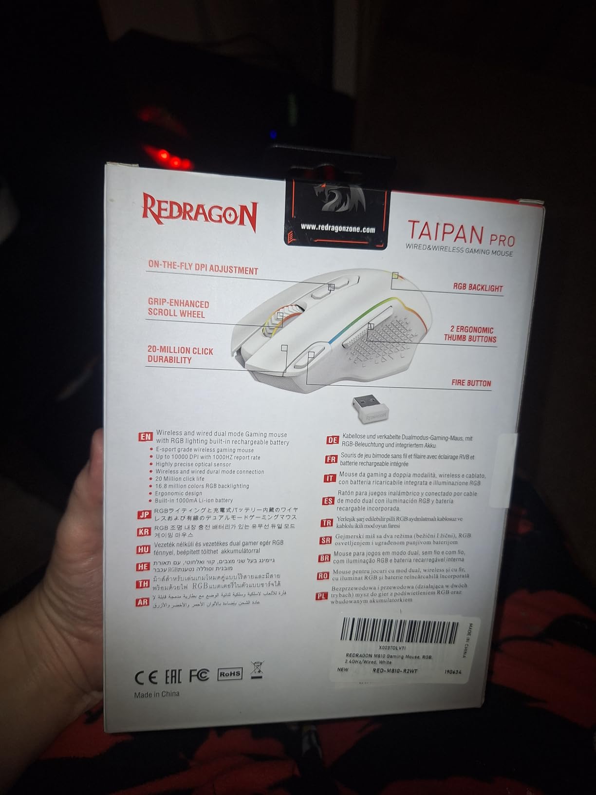 Redragon M810 PRO Wireless RGB Gaming Mouse 10000 DPI Remapping Keys | Cable-Free 0 Delay, Rapid-Fire Macro Keybinds, Vibing Backlight, Ergonomic Grip Body Comfort customer photo 2