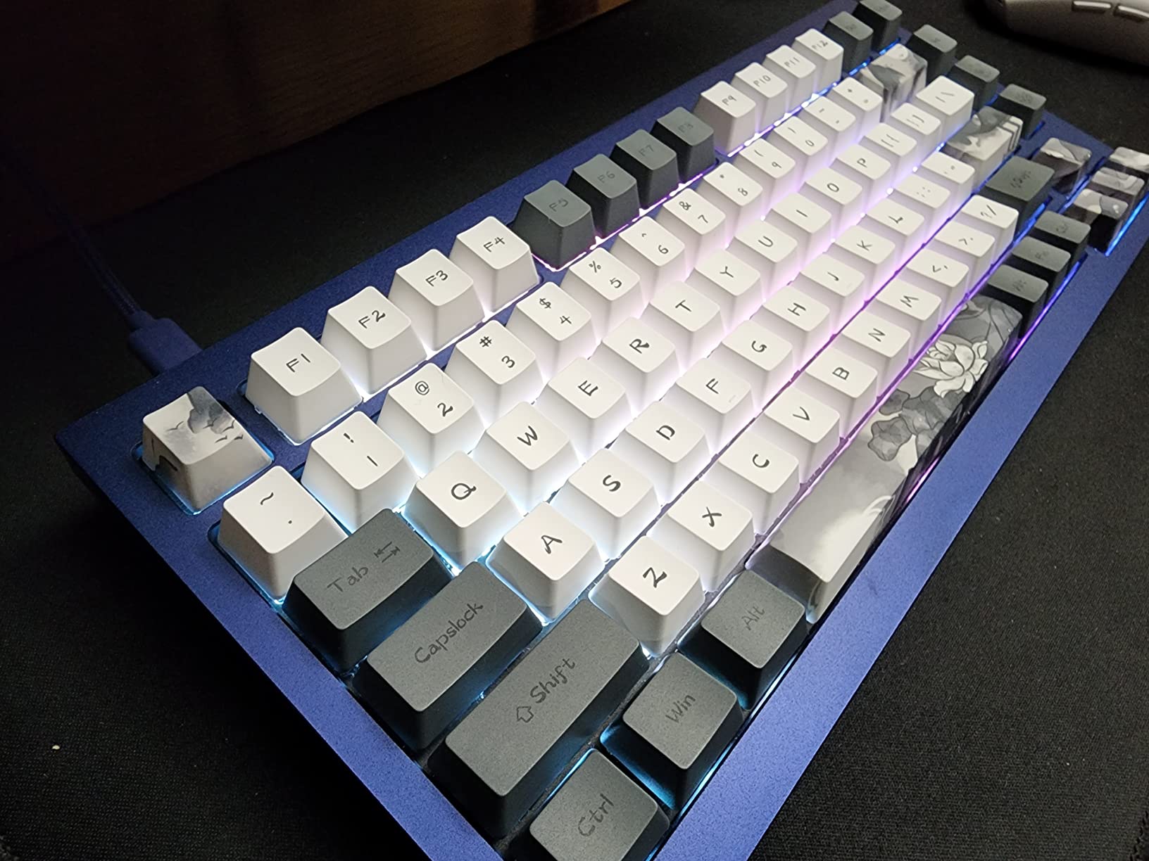JSJT Ink Lotus Keycaps 140 Keys OEM Profile Keycap PBT Dye Sublimation Key Caps for ANSI/ISO Layout Cherry MX Switch Mechanical Gaming Keyboards GK61/68/87/96/104/108 (with 6.25u spacebar) customer photo 1