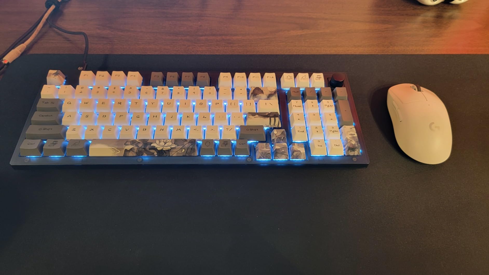 JSJT Ink Lotus Keycaps 140 Keys OEM Profile Keycap PBT Dye Sublimation Key Caps for ANSI/ISO Layout Cherry MX Switch Mechanical Gaming Keyboards GK61/68/87/96/104/108 (with 6.25u spacebar) customer photo 2