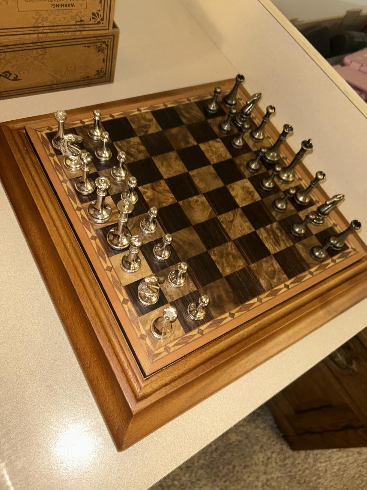 AMEROUS 14 inches Wooden Chess Set with Metal Chess Pieces / 2.5'' King/Storage for Chessmen/Gift Package/Instructions/Classic Board Game customer photo 1