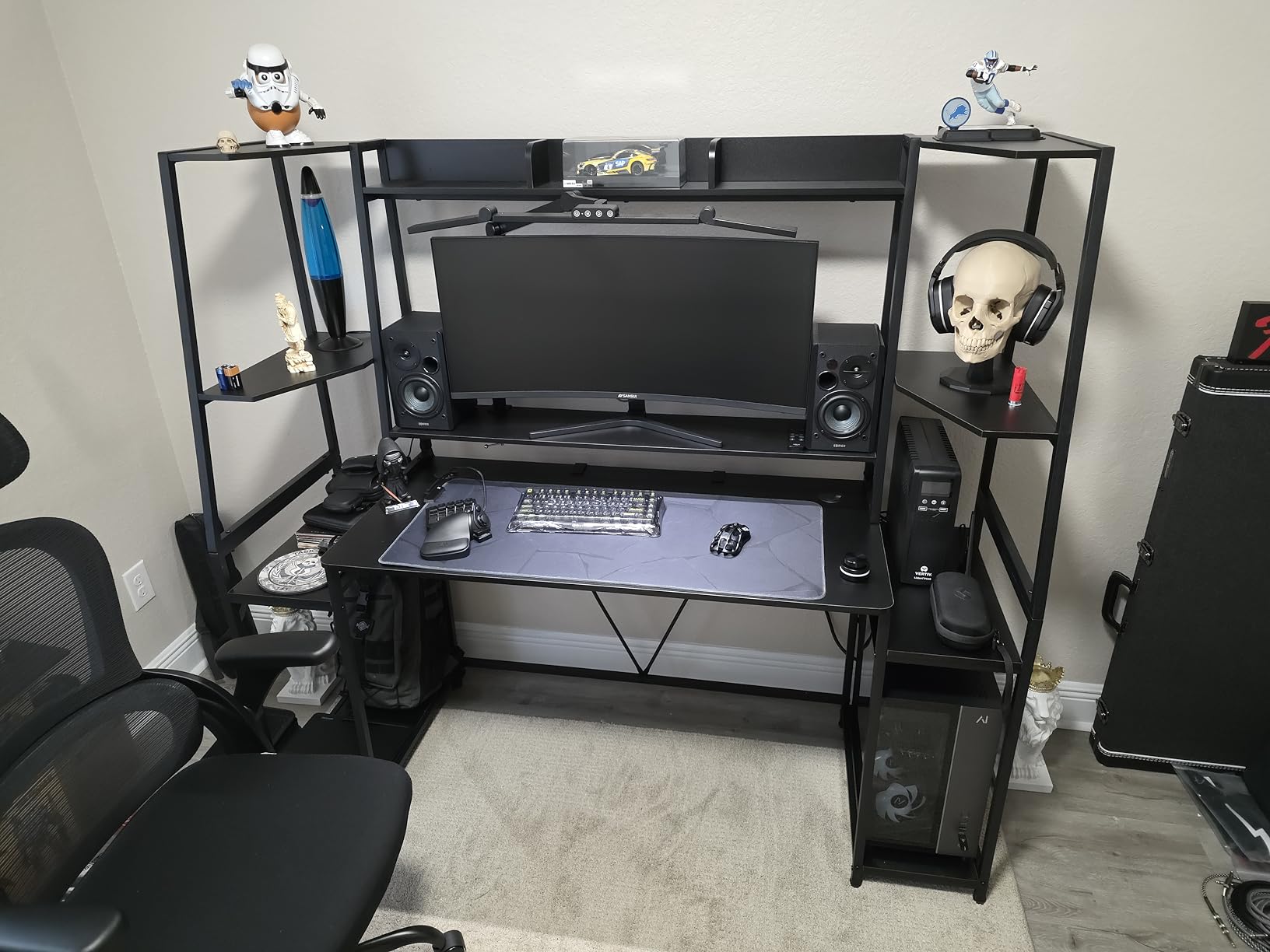 SEDETA 79'' Gaming Desk with LED Lights, Hutch and Storage Shelves, Black | Computer Desk with Monitor Stand, Large PC Gamer Desk Workstation, Ergonomic Gaming Table for Bedroom, Living Room customer photo 1