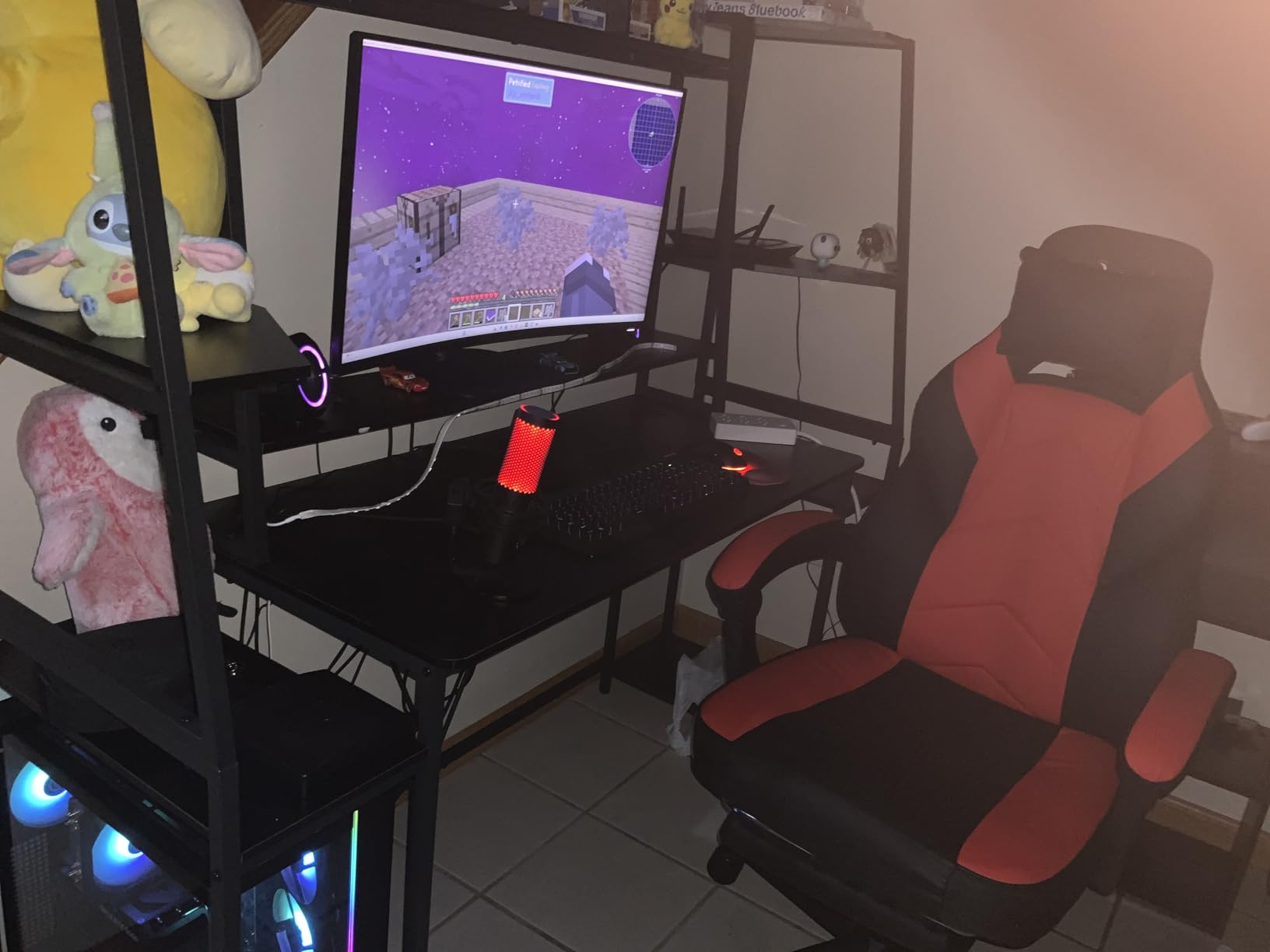SEDETA 79'' Gaming Desk with LED Lights, Hutch and Storage Shelves, Black | Computer Desk with Monitor Stand, Large PC Gamer Desk Workstation, Ergonomic Gaming Table for Bedroom, Living Room customer photo 2