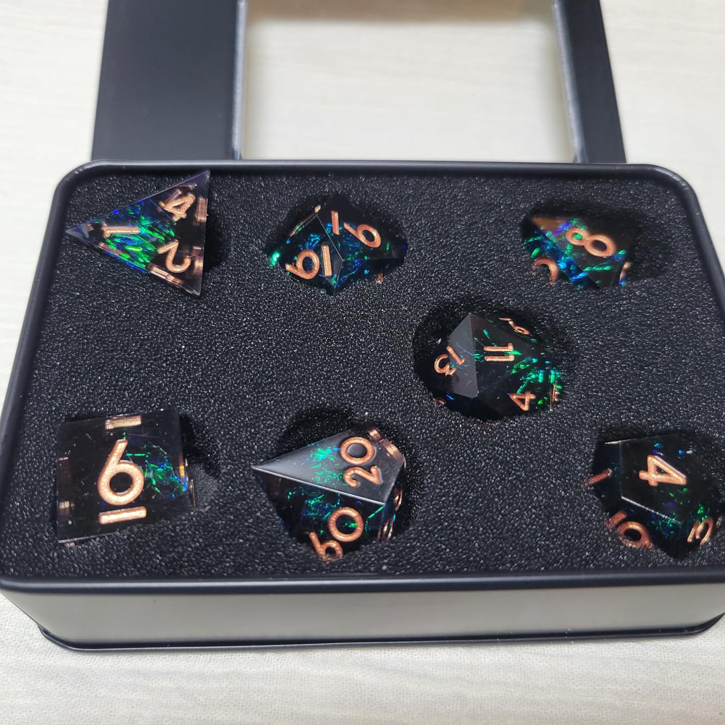 AUSTOR 7-Die DND Dice Set Handmade Sharp Edge Polyhedral Dice | for Dungeons and Dragons RPG MTG Table Games (Flame Red & Ice Blue) customer photo 1