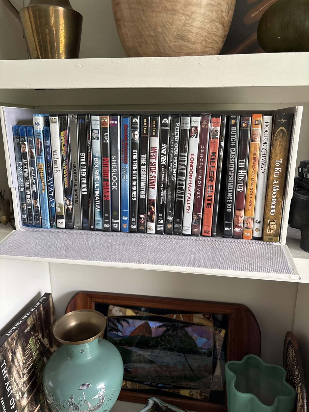 Stock Your Home DVD Storage Box, Movie Shelf Organizer for Blu-Ray, Video Game Cases, CDs, VHS Tape Display Stand, Disc Holder Can Store Up to 28 DVDs, Faux Leather (Black) customer photo 1