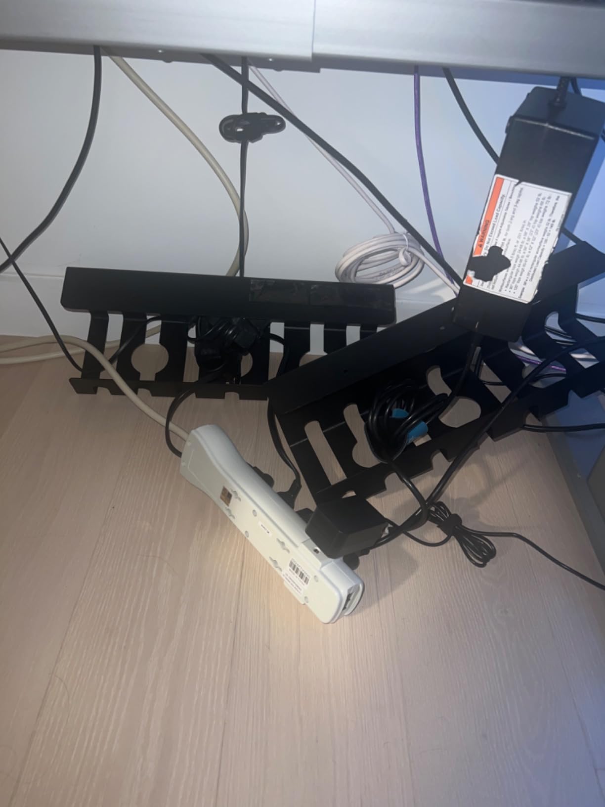 Delamu 2 Pack Metal Under Desk Cable Management Tray, U Channel Cord Organizer Box, Office Under Desk Cord Organizers, Cable Management with Various Accessories, Black, 15.75 Inches customer photo 2