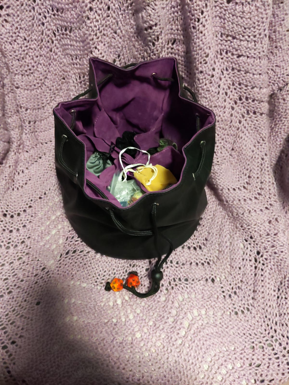 Forged Dice Co. Pouch of The Endless Hoard Dice Bag - Holds Over 1,000 Polyhedral Dice - Dice Storage Bag with 7 Pockets - Perfect for Bulk Dice - Brown/Green customer photo 1