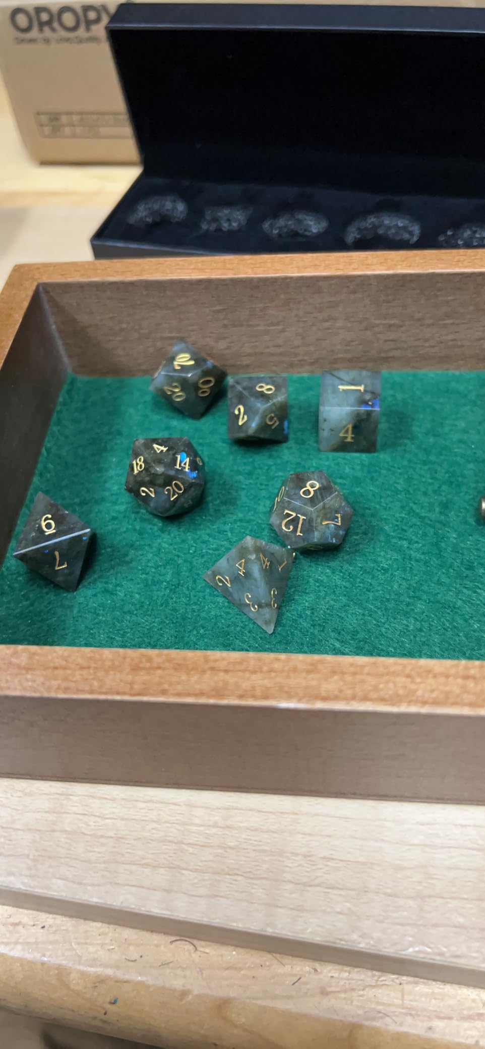 Haxtec Moonstone Dice Labradorite Gemstone Polyhedral DND Dice Set | Natural Stone, Metal Dice Case, Compatible with Dungeons and Dragons, Role Playing Board Games, D&D Gifts, Black customer photo 2