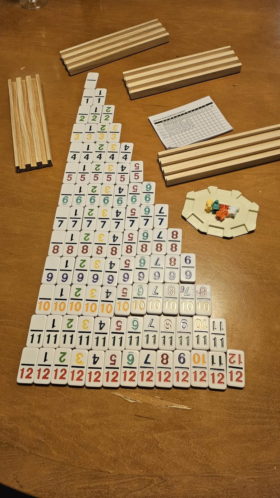 Mexican Train Dominoes Set with Numbers and 4 Wooden Trays, Double 12 customer photo 1