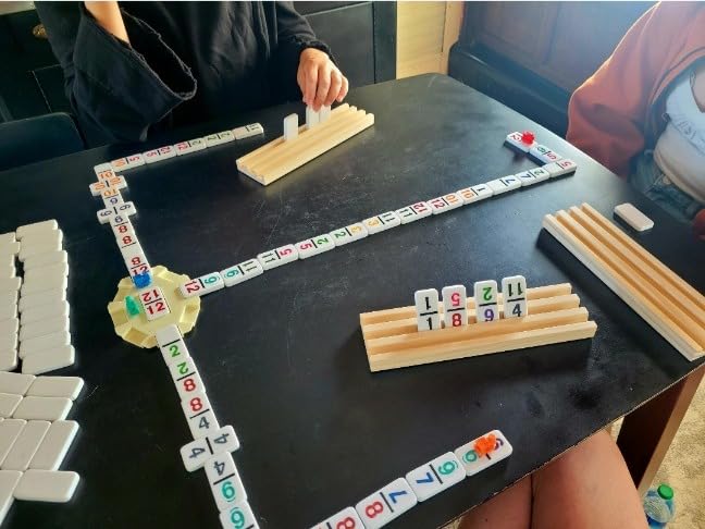 Mexican Train Dominoes Set with Numbers and 4 Wooden Trays, Double 12 customer photo 2