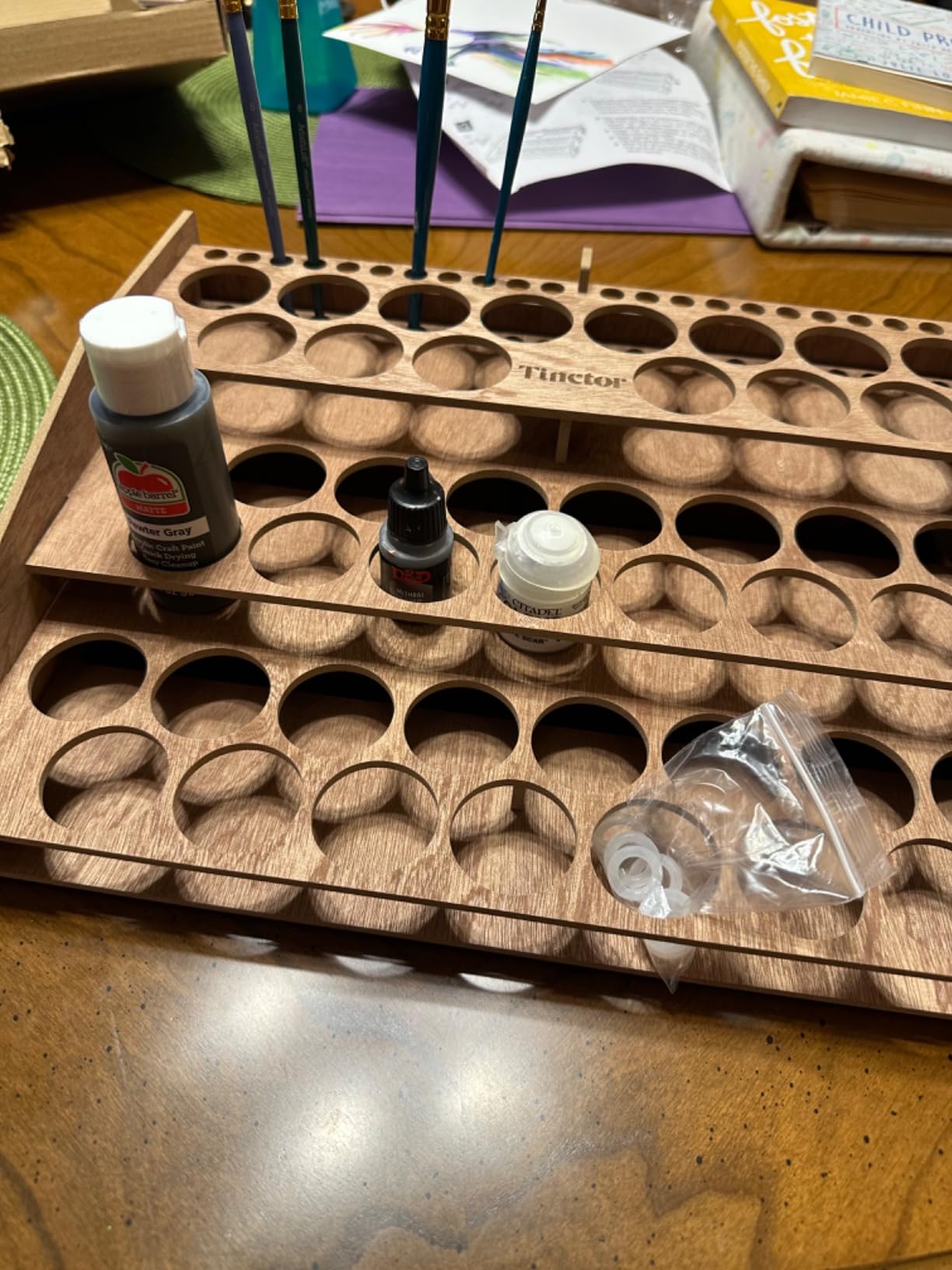 tinctor Wooden Paint Organizer & Paint Brush Holder, for 44 Bottles & 22 Brushes Storage - Craft Acrylic Miniature Paint Rack customer photo 1