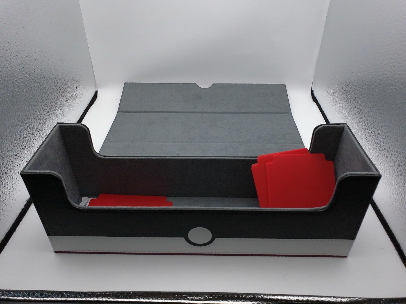 tombert 150+ Premium Deck Box Case for PTCG, MTG, Large Capacity with 2 Dividers, Fits 100+ Sleeved Cards TCG Trading Card Games(Vertical - Red & White) customer photo 1