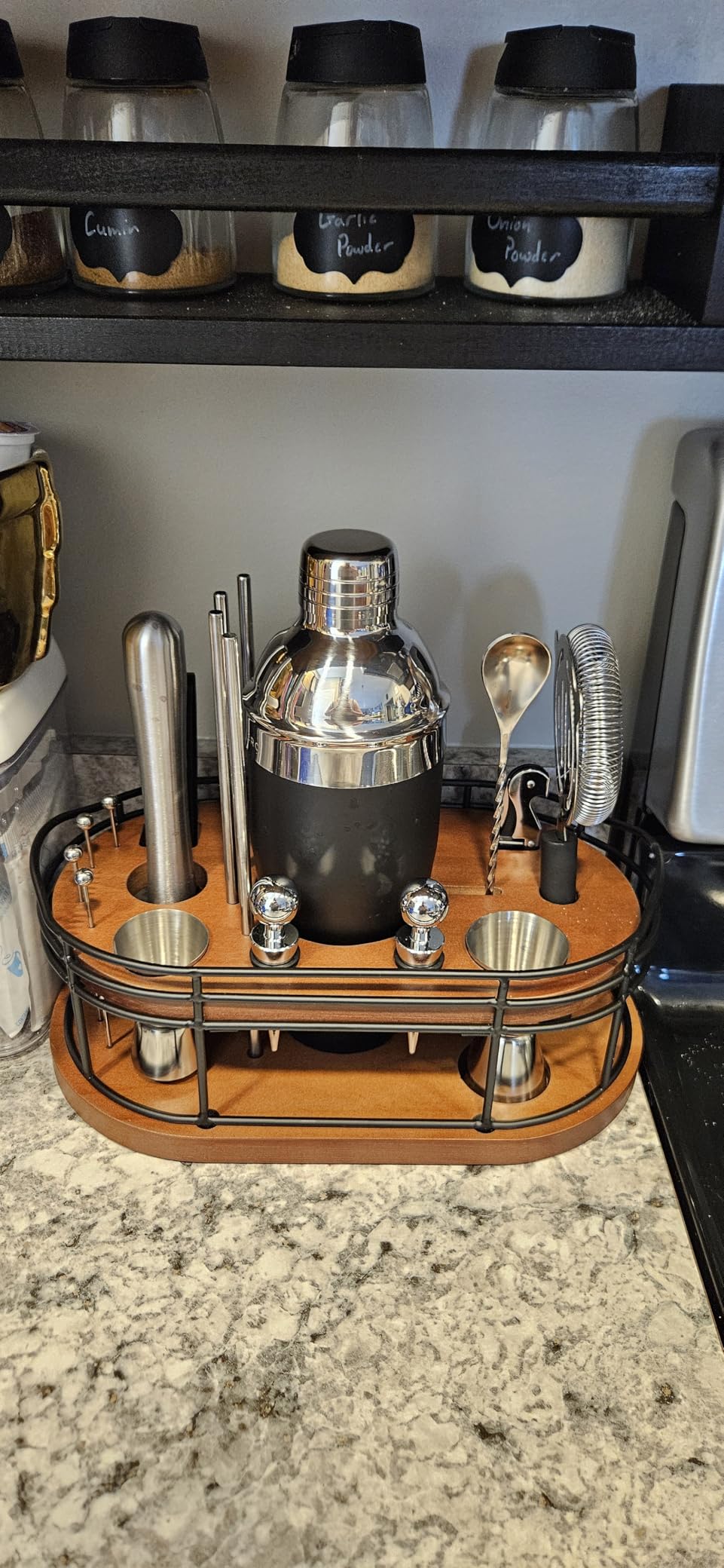 Home Hero Bartender Kit - 22-Piece Cocktail Shaker & Bar Tool Set - Wooden Stand Display & Bar Cart Accessories - Recipe Book & Housewarming Gifts - 22-Pc, Silver (Professional Bartender Kit with Wooden Stand) customer photo 1