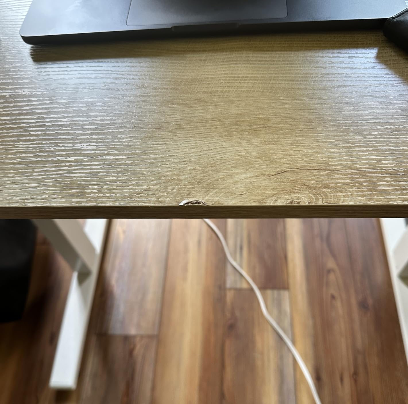 Cubiker Standing Desk, 48x24 Inches Sit Stand Home Office Desk, Electric Stand up Desk, Adjustable Desk with Splice Board, White Frame/Maple Top customer photo 1