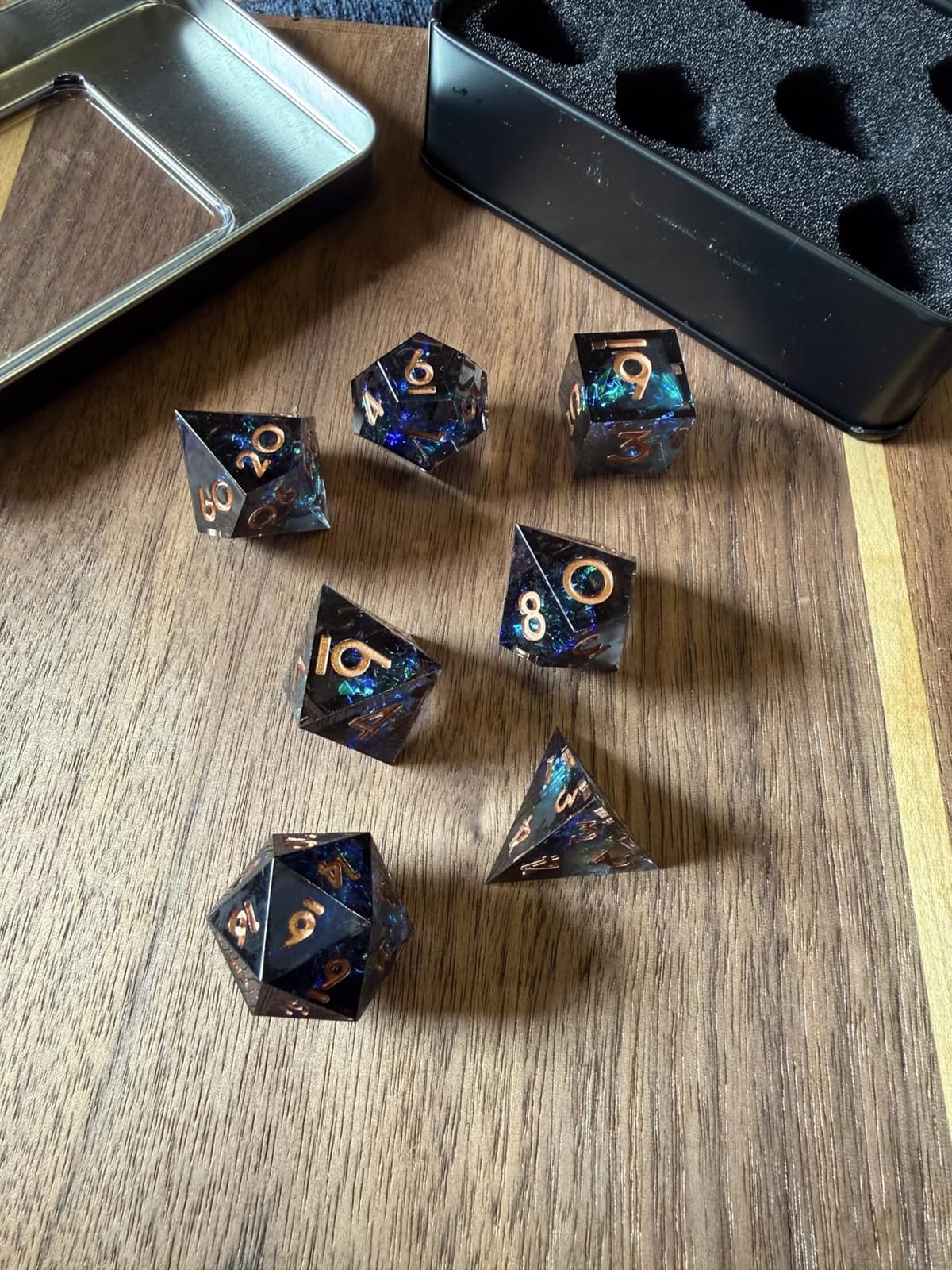 AUSTOR 7-Die DND Dice Set, Handmade Sharp Edge Polyhedral Dice | for Dungeons and Dragons RPG MTG Table Games (Dark Star) customer photo 1