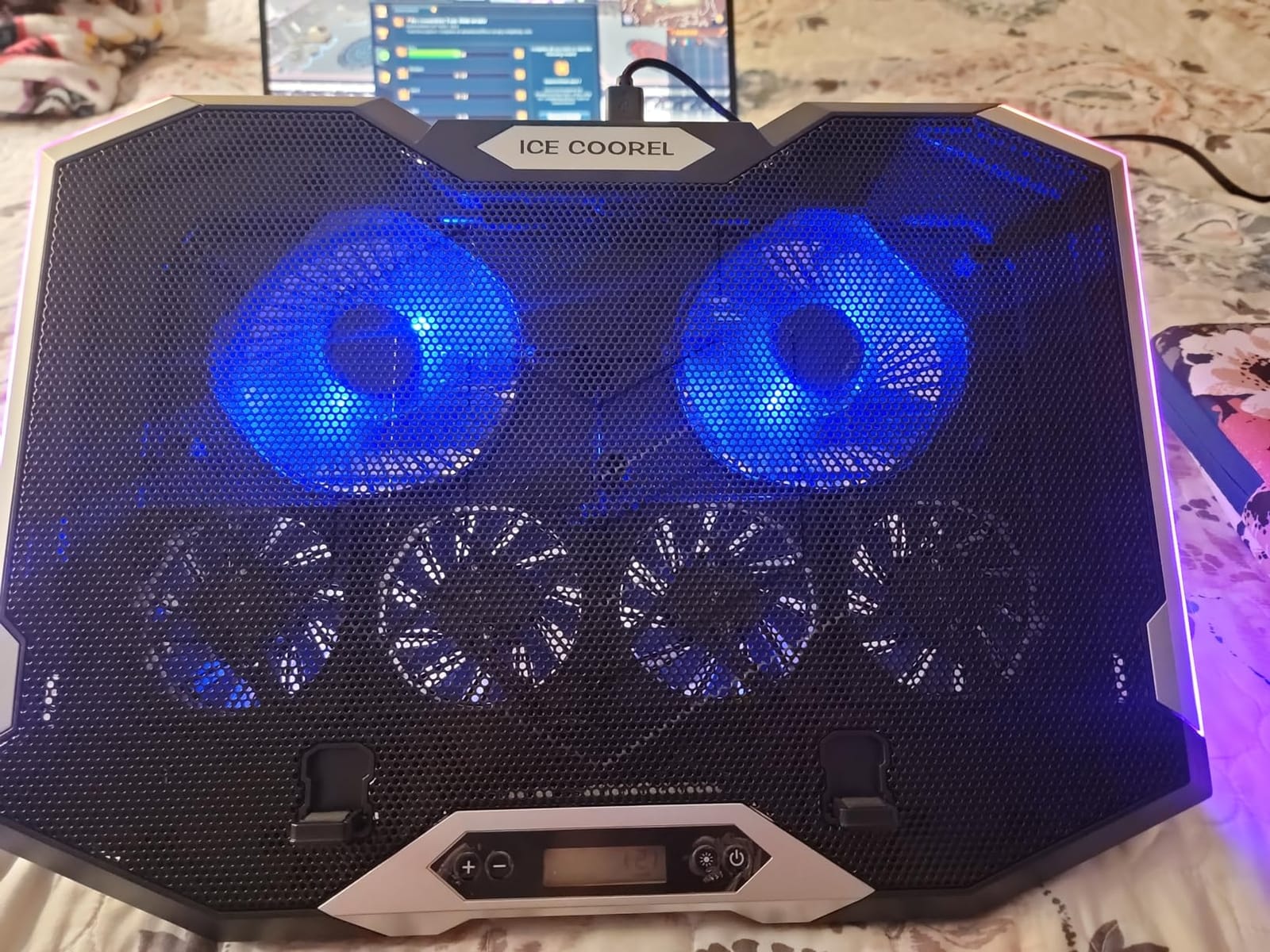 ICE COOREL Gaming Laptop Cooling Pad with 8 Cooling Fans, Laptop Fan Cooler Pad for 15-17.3 Inch, Notebook Cooler Stand with 6 Height Adjustable, RGB Cooling Pad with Two USB Port + Phone Stand customer photo 2