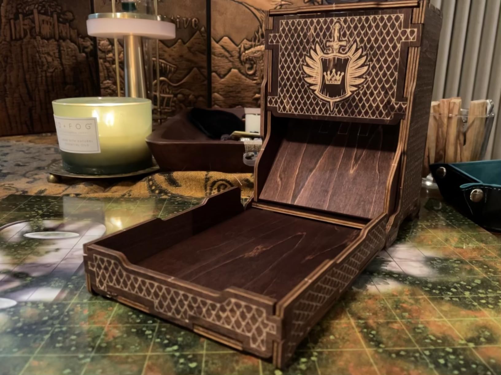 FOXBITE Dice Tower for Dungeons and Dragons - Wooden Laser-Etched DND Dice Roller, Portable & Collapsible with Tray customer photo 2