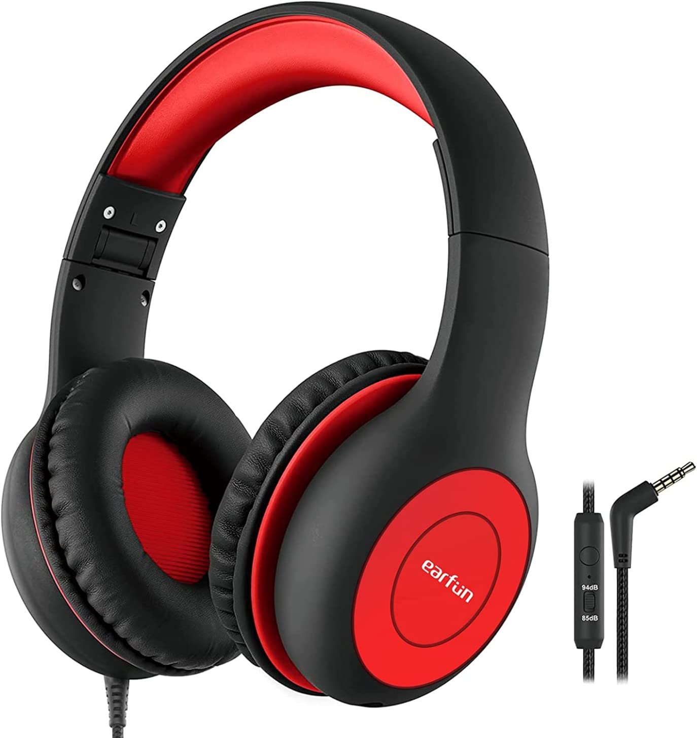 EarFun K1 Kids Headphones Wired with Microphone, 85/94dB Volume Limit Headphones for Kids, Portable Wired Headphone with Shareport, Stereo Sound Foldable Headset for School/Tablet/iPad, Black Red customer photo 2