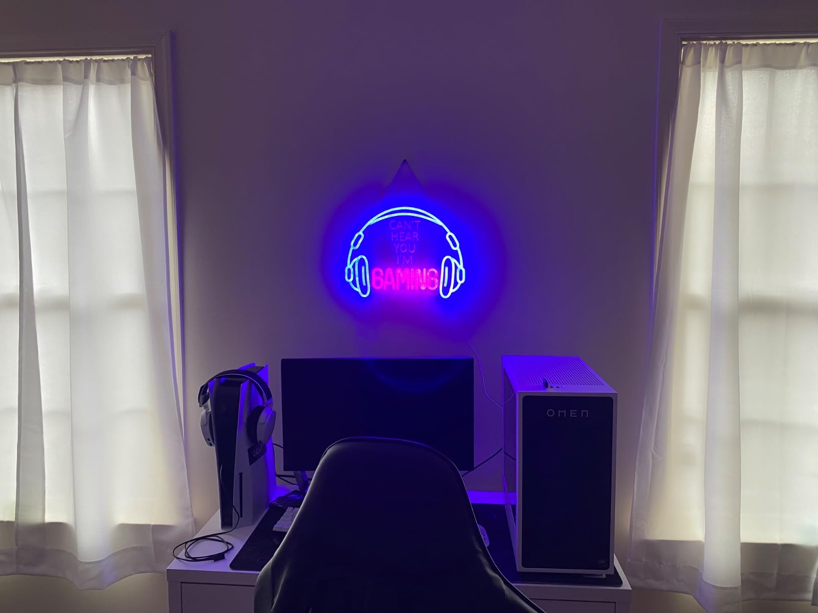 Gaming Neon Sign, Large Bright and Dimmable Colored LED Headset Gamer Neon Light and USB Powered Headphone Lightup Game Signs for Game Zone Video Room Boy Bedroom Wall Decor (Can't Hear You I'm Gaming) customer photo 1