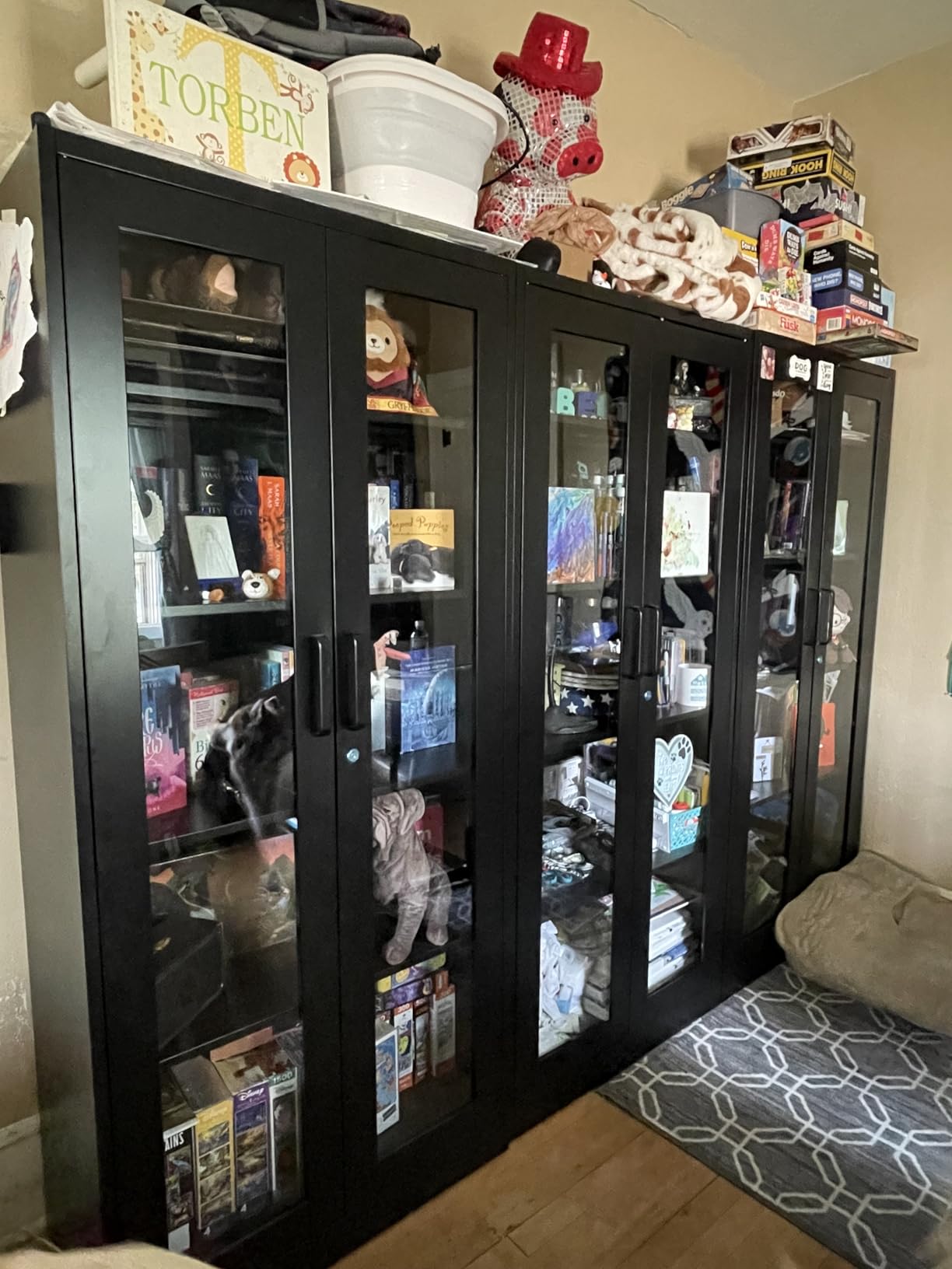 PEUKC Display Cabinet with Glass Doors, 71 Inches Metal Display Case with 4 Adjustable Shelves, Curio Storage Cabinet with Lock for Home, Office, Book, Pantry, Assemble Required (Black) customer photo 1