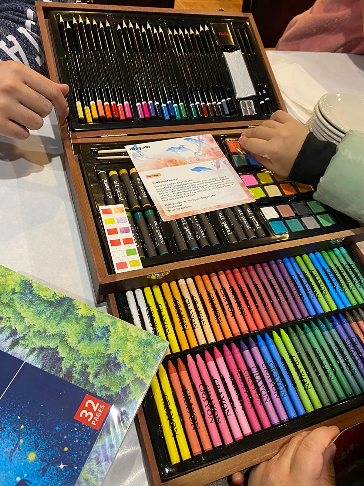 iBayam 150-Pack Deluxe Wooden Art Set Crafts Drawing Painting Kit | 1 Coloring Book, 2 Sketch Pads, Creative Gift Box for Adults Artist Beginners Kids Girls Boys customer photo 2