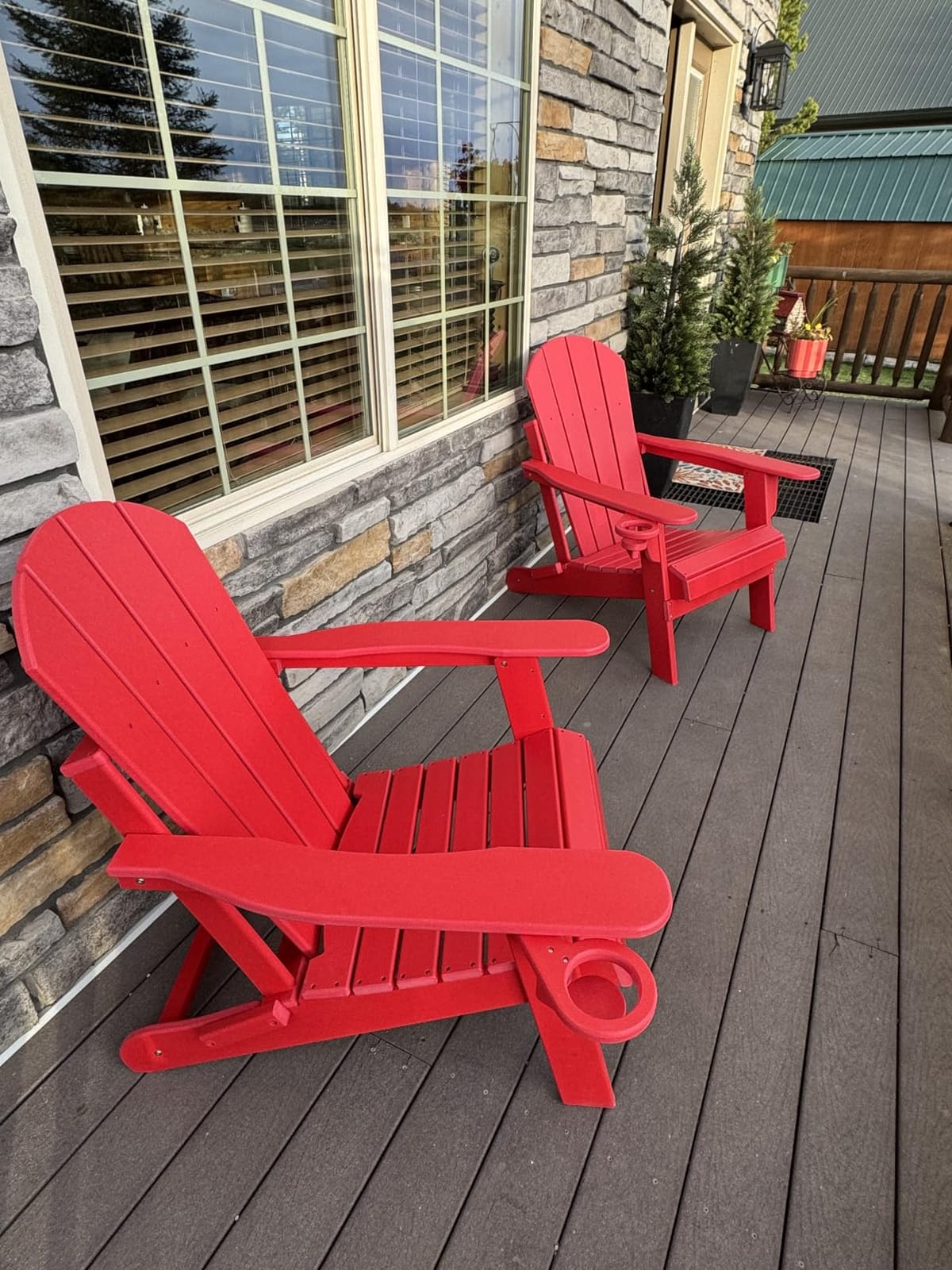 GREENVINES Folding-Adirondack-Chairs Set of 2, HDPE All Weather, Blue | Hidden Cup Holder | 5