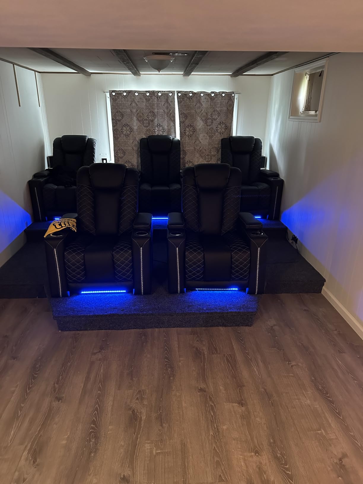 CANMOV Electric Power Recliner Chairs with USB Ports and Cup Holders, Breathable Faux Leather Home Theater Seating Recliner with Hidden Arm Storage, Ambient Lighting, Black customer photo 1