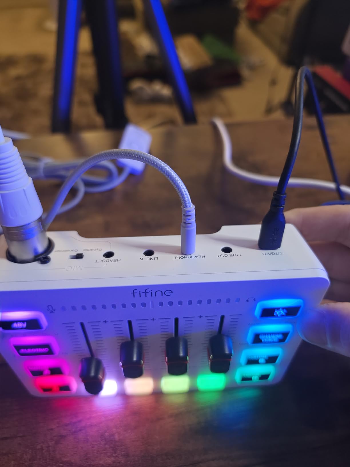 FIFINE Gaming Audio Mixer, Streaming RGB PC Mixer with XLR Microphone Interface (SC3) - USB PnP, Mute Button, XLR Preamp, RGB, Voice Change, 48V Phantom Power, Monitoring, Podcast, Recording, Vocal, Streaming customer photo 1