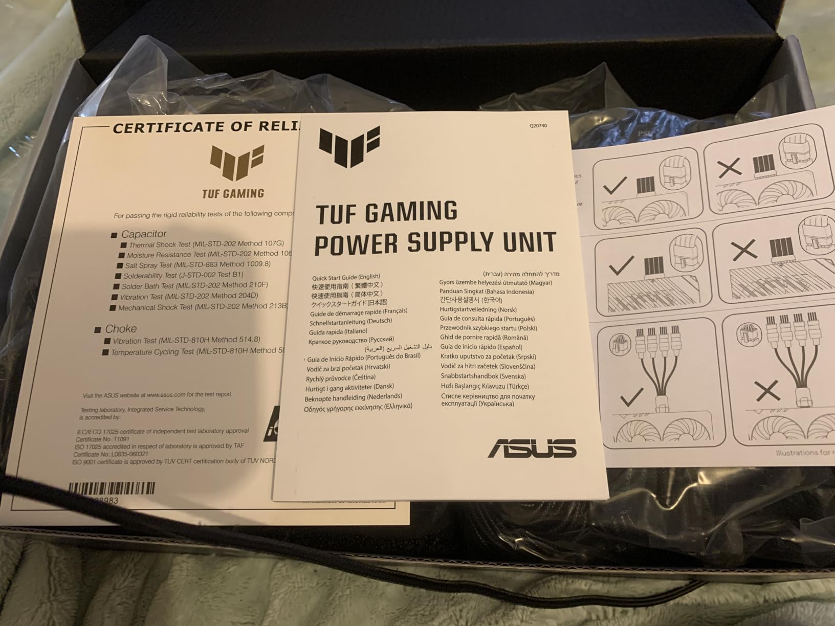 ASUS TUF Gaming 850W Gold (850 Watt, ATX 3.1 Compatible, Fully Modular Power Supply, 80+ Gold, Military-Grade Components, Dual Ball Bearing, Axial-tech Fan, PCB Coating, 10 Year Warranty) customer photo 1