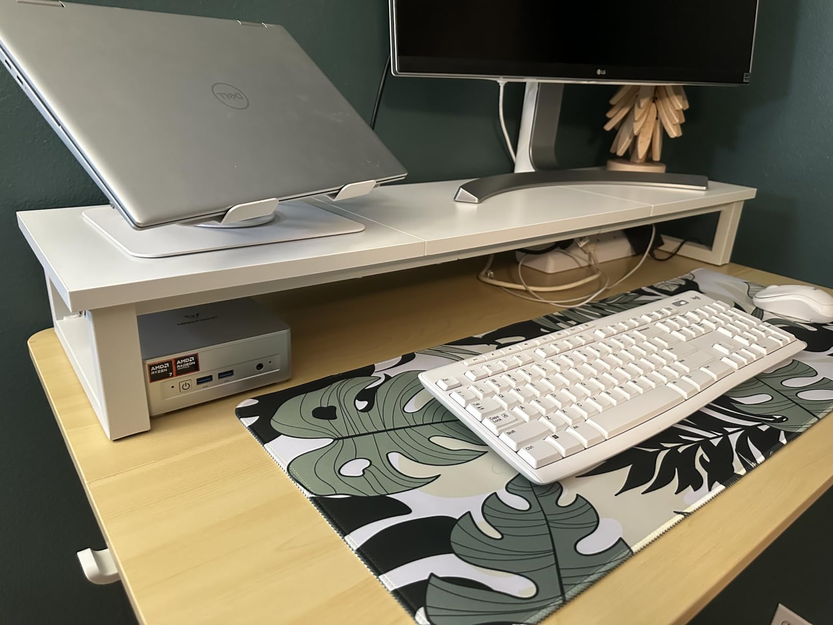 YAOHUOO Dual Monitor Stand Riser, 39Inch Large Monitor Stands for 2 Monitors, Computer Monitor Stand, Wooden Desktop Organizer Shelf for Office Desk Computer, Laptop, TV customer photo 1