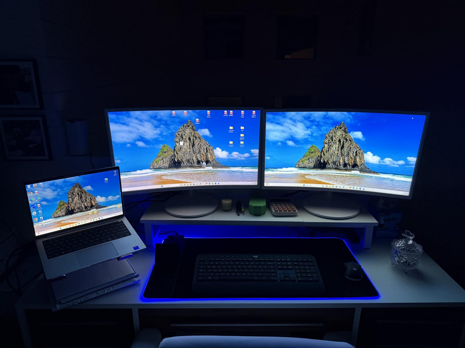 YAOHUOO Dual Monitor Stand Riser, 39Inch Large Monitor Stands for 2 Monitors, Computer Monitor Stand, Wooden Desktop Organizer Shelf for Office Desk Computer, Laptop, TV customer photo 2