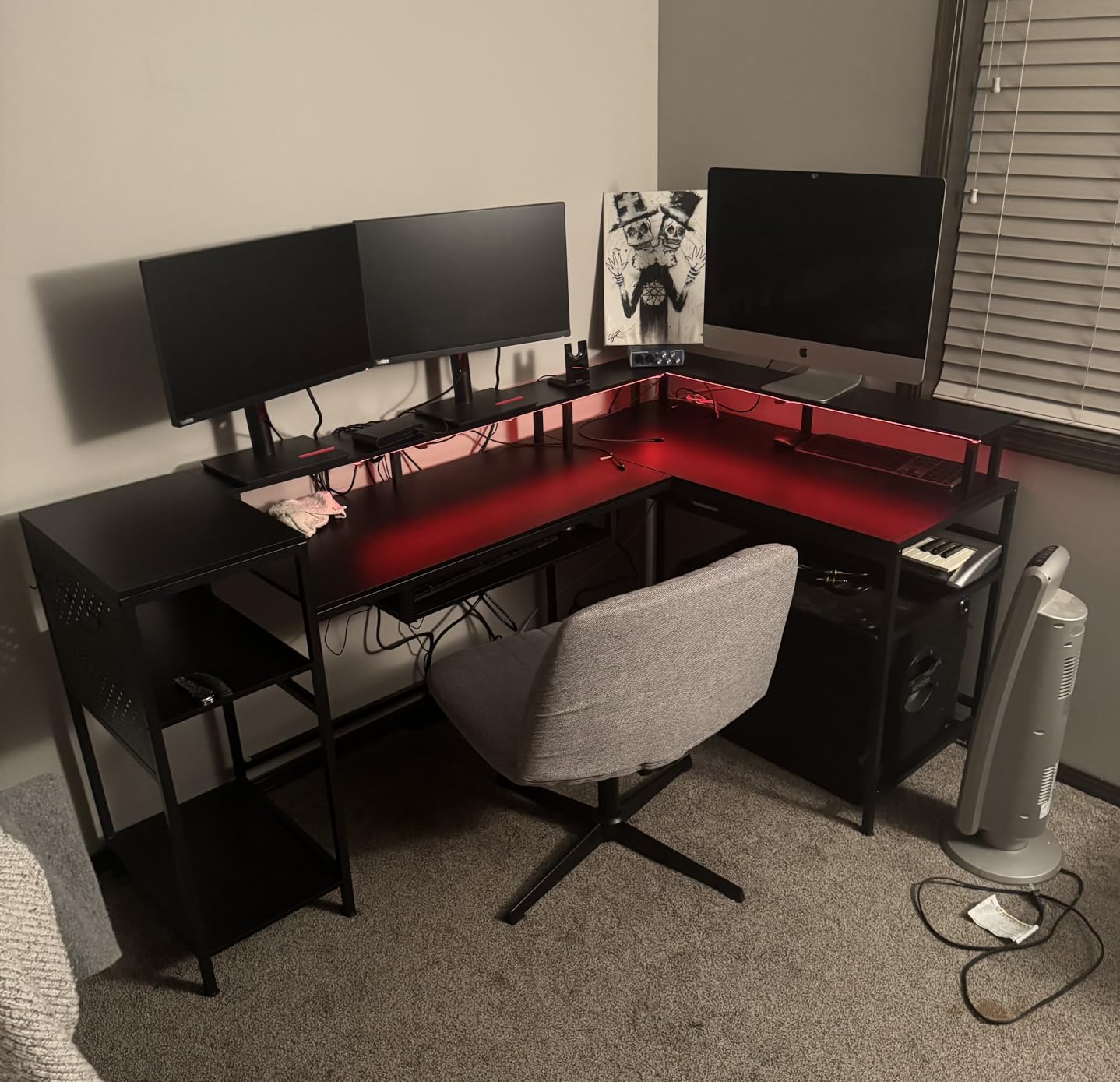SEDETA L Shaped Gaming Desk, Reversible Computer Desk, Gaming Desk with Power Outlets & LED Strip, Monitor Shelf, Keyboard Tray, Pegboard and Storage Shelves for Home Office, Black customer photo 1