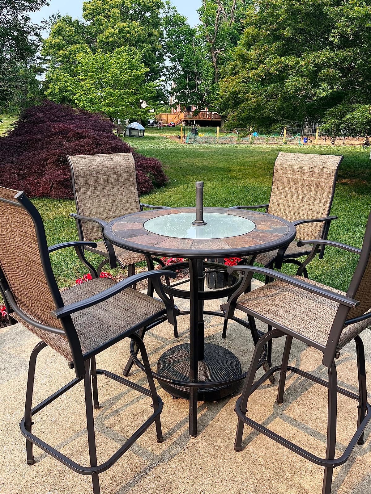Devoko Patio Swivel Bar Set 3 Pieces | Patio High Top Bar Table and Stools Chairs Set Textilene Sling Fabric Outdoor Bar Stools Set of 2 for Garden, Balcony customer photo 1