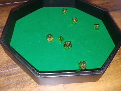 Dice Rolling Tray, Felt Lined PU Leather Octagon Dice Tray for Dungeon Crawler Games, Red customer photo 2