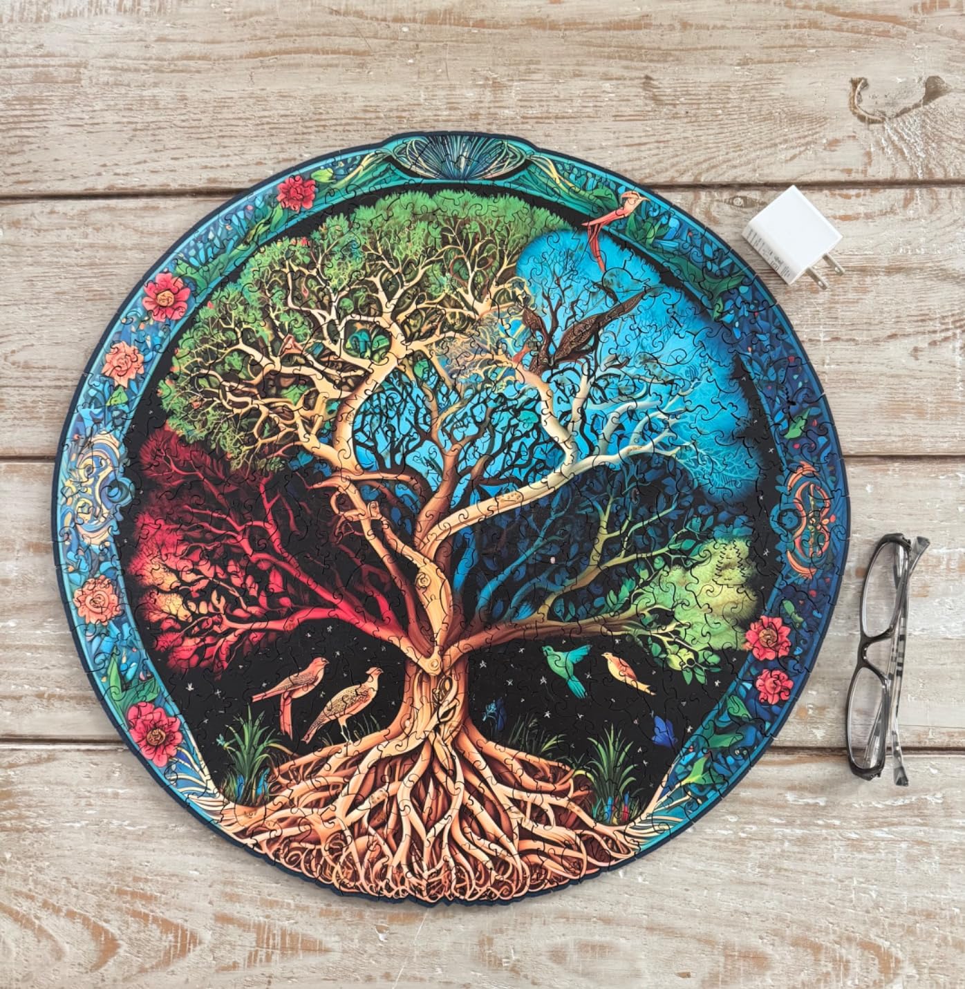 LEOGOR Eternal Tree of Life Wooden Jigsaw Puzzle for Adults 500 Piece, 5mm Thick Unique Shaped Crafts, 17.8x18 XL Size Family Game Relaxation Gift customer photo 1